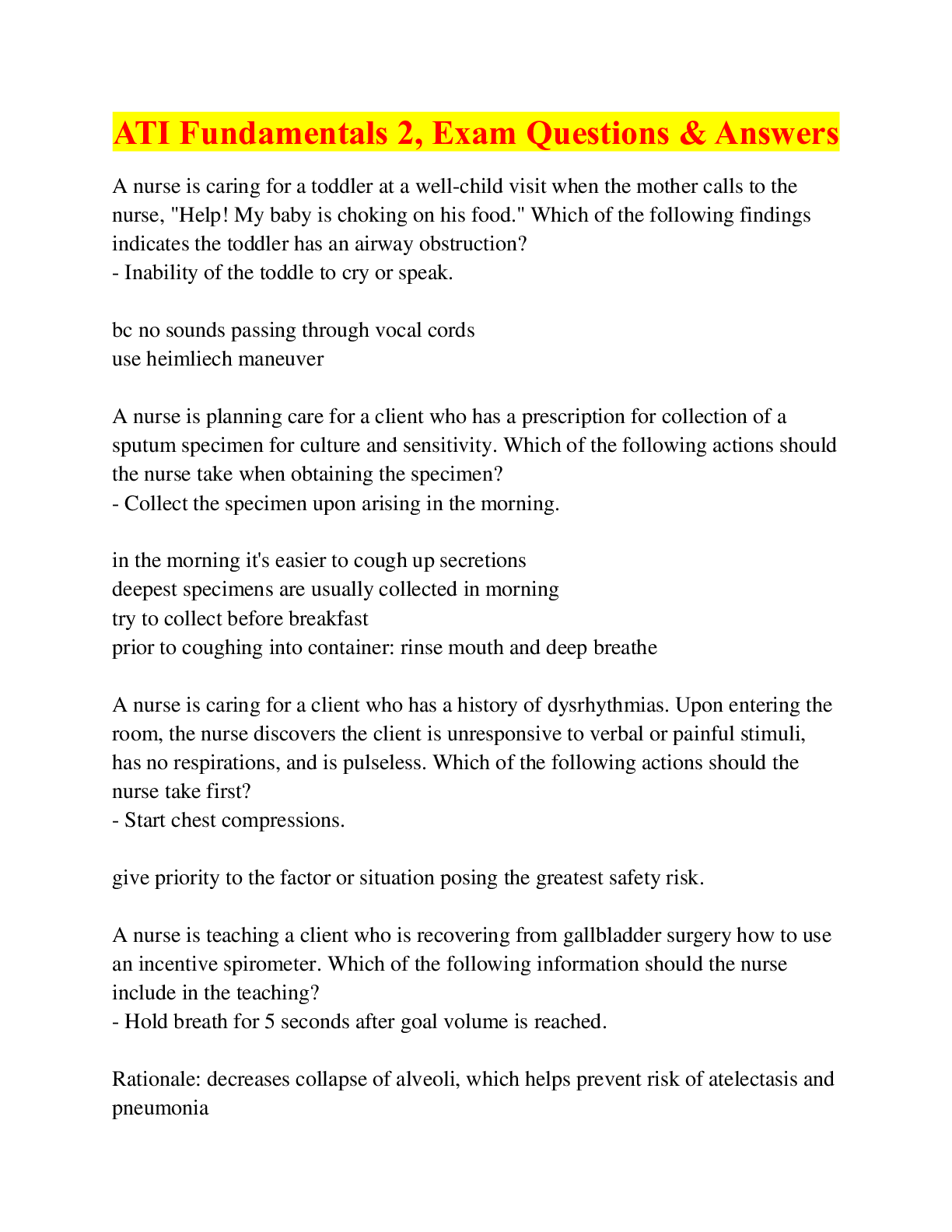 Preview image for ATI Fundamentals 2, Exam Questions & Answers