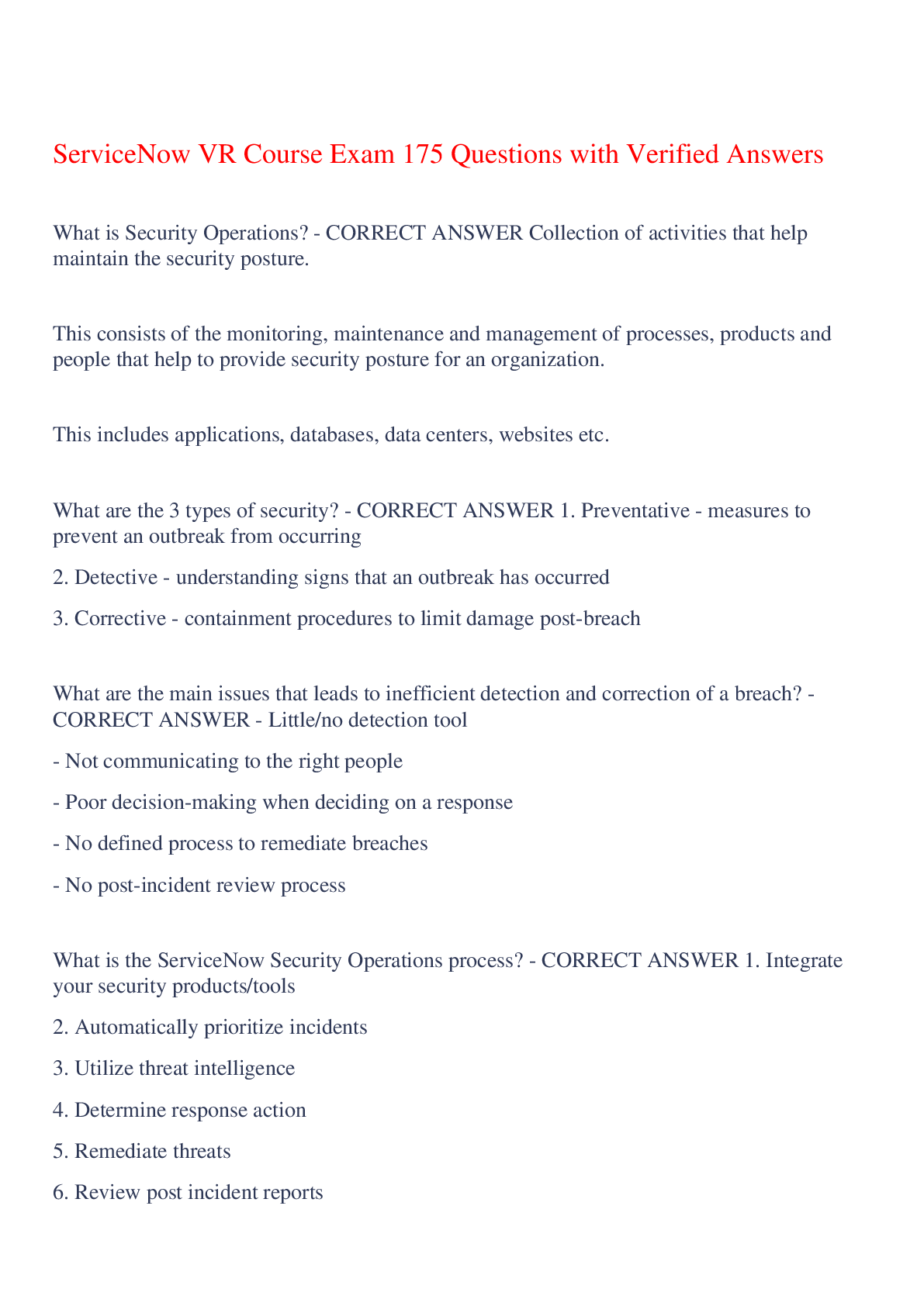 Preview image of ServiceNow VR Course Exam 175 Questions with Verified Answers,100% CORRECT document
