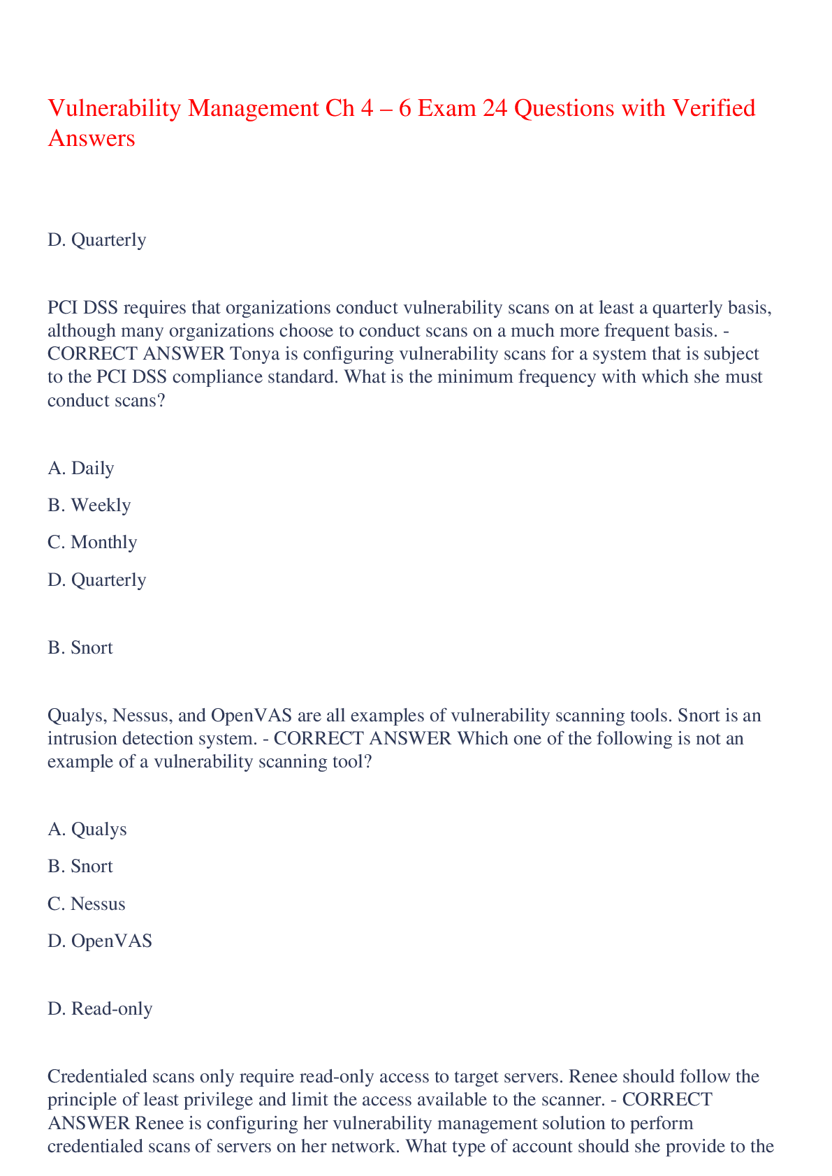Preview of Vulnerability Management Ch 4 – 6 Exam 24 Questions with Verified Answers,100% CORRECT