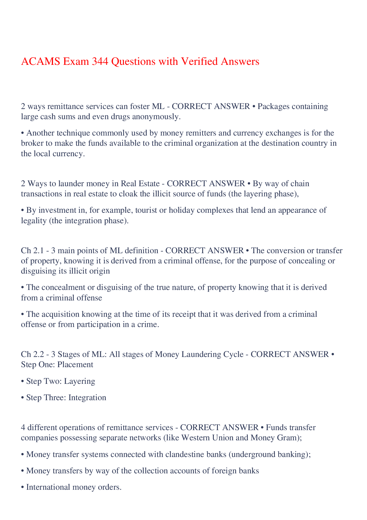 Preview image of ACAMS Exam 344 Questions with Verified Answers,100% CORRECT document