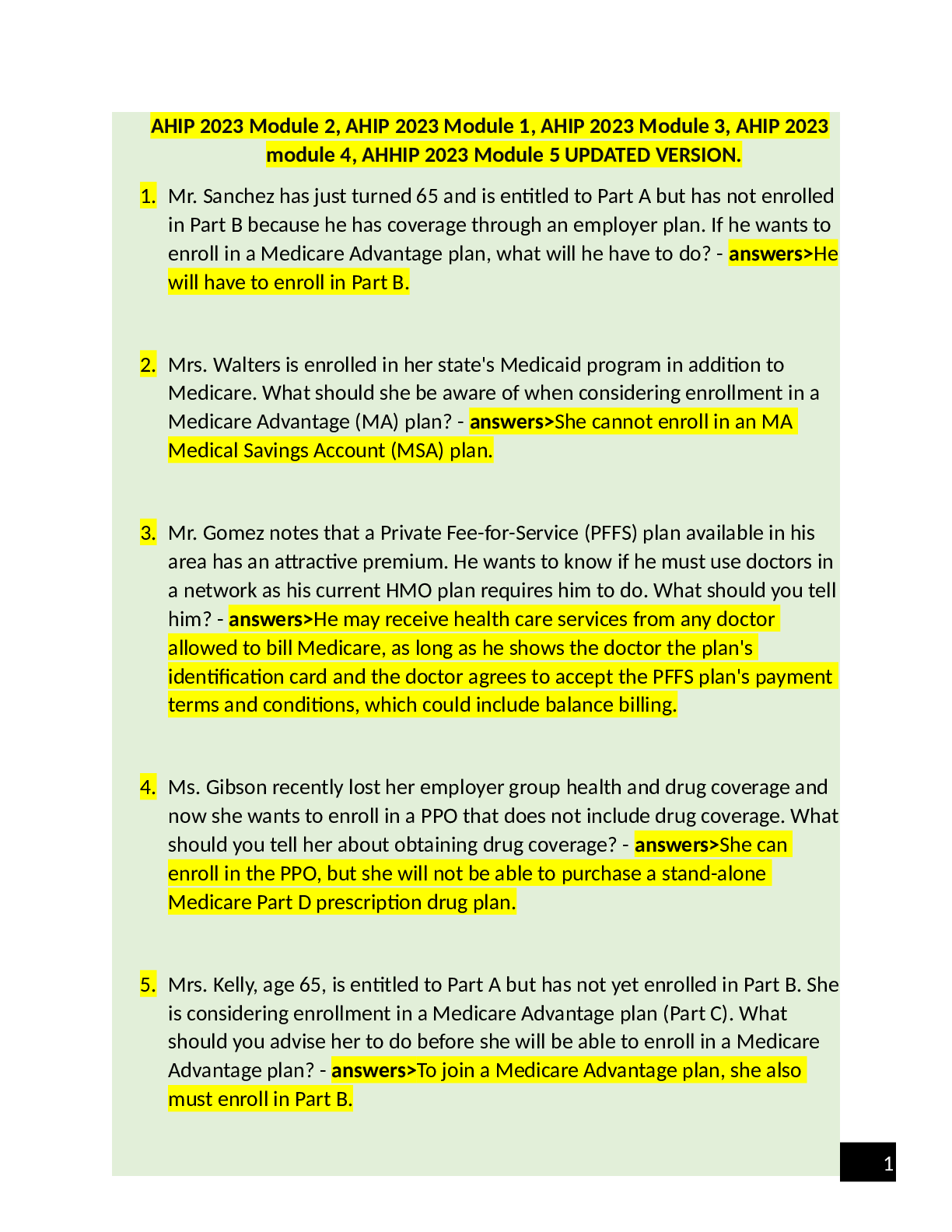Preview of AHIP 2023 Module 2, AHIP 2023 Module 1, AHIP 2023 Module 3, AHIP 2023module 4, AHHIP 2023 Module 5 UPDATED VERSION