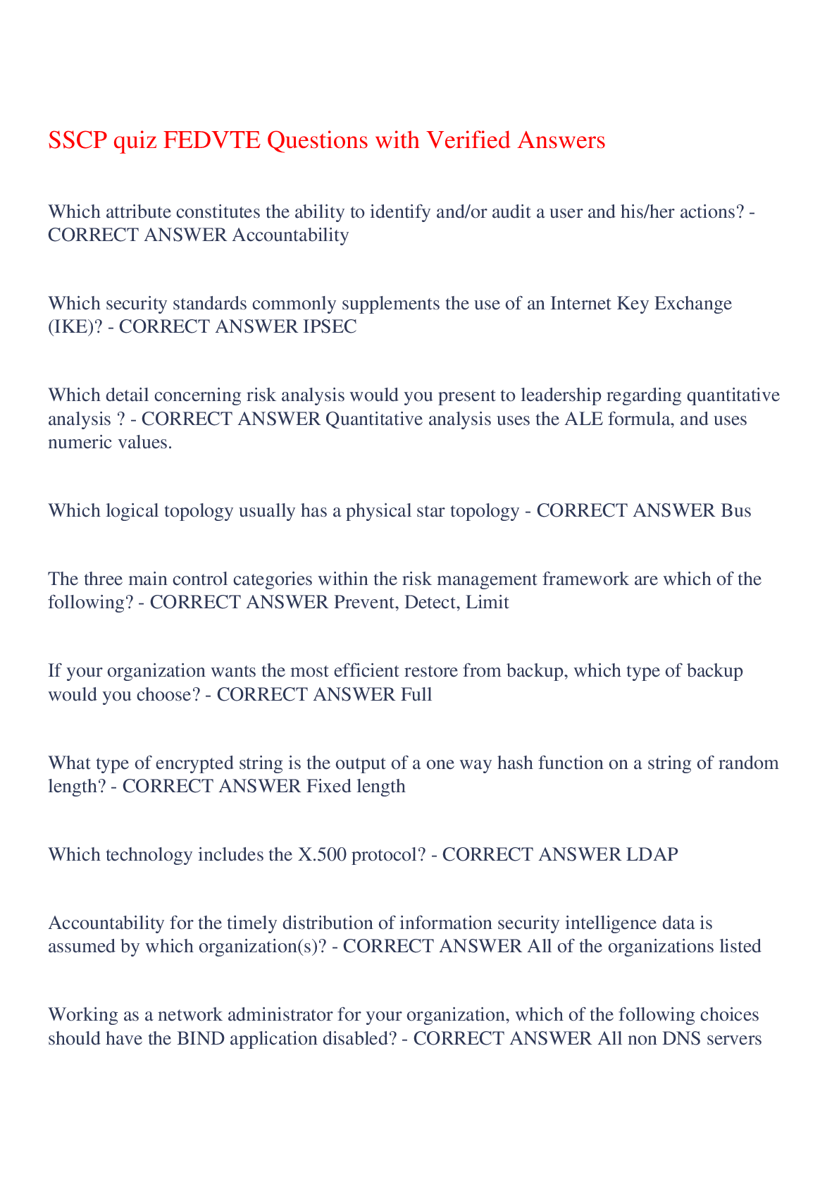 Preview image of SSCP quiz FEDVTE Questions with Verified Answers,100% CORRECT document