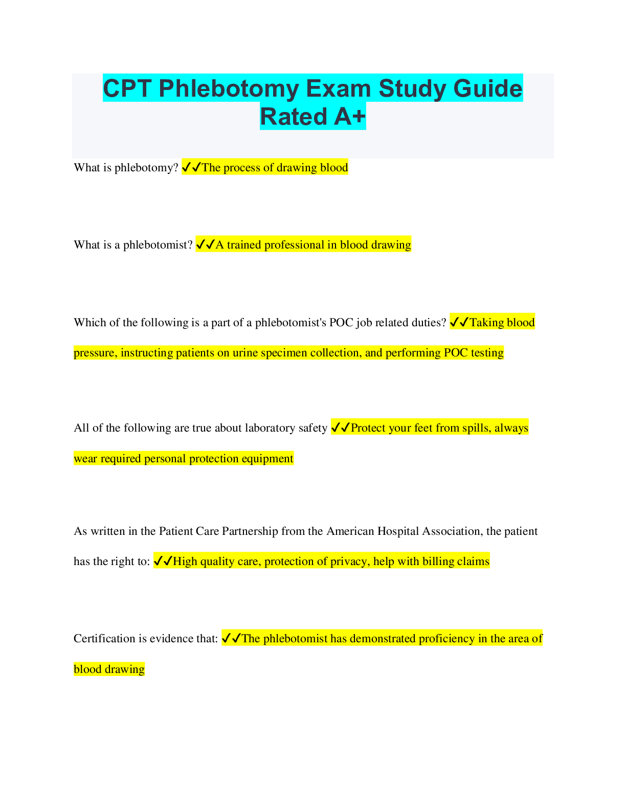 Preview image of CPT Phlebotomy Exam Study GuideRated A+ document