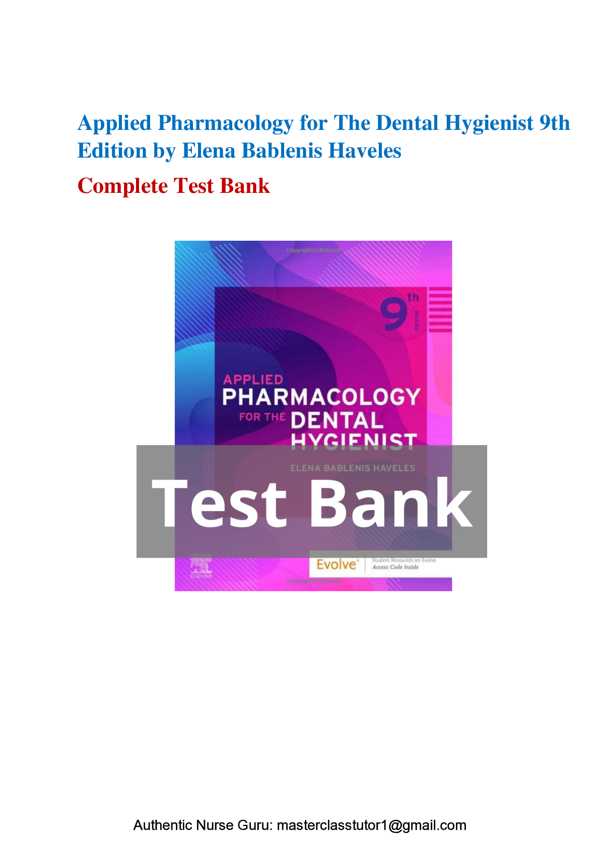 Preview image for Test Bank For Applied Pharmacology for The Dental Hygienist 9th Edition by Elena Bablenis Haveles Chapter 1-26
