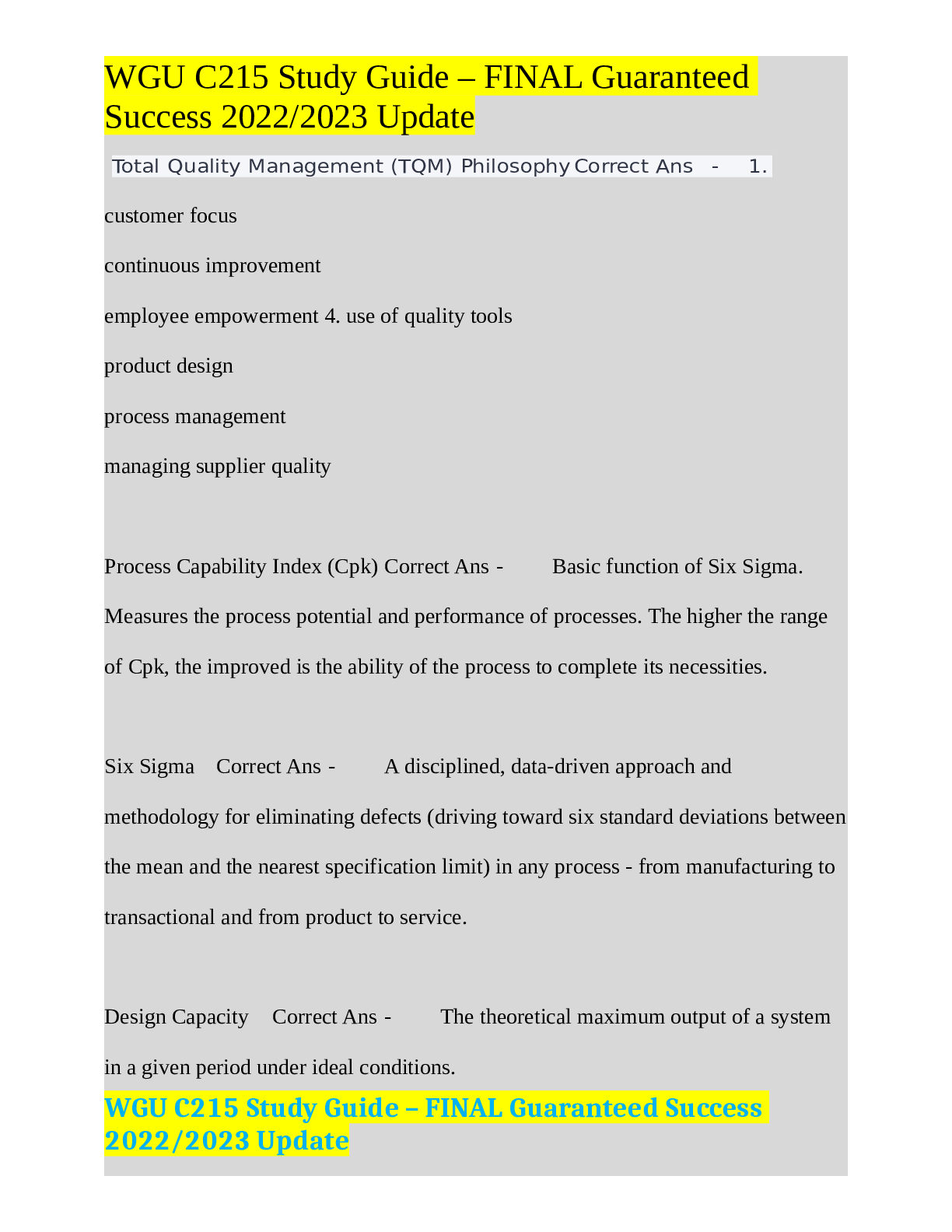 Preview of WGU C215 Study Guide - FINAL GuaranteedSuccess 20222023 Update