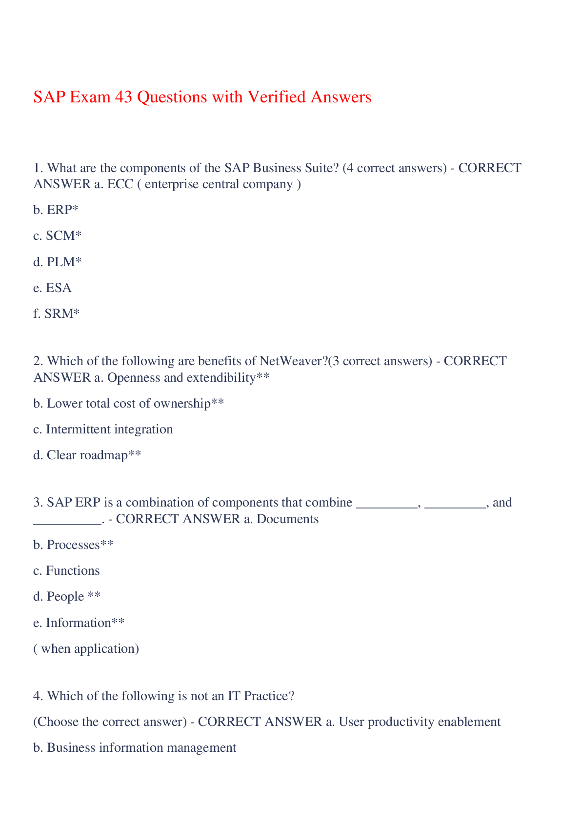Preview image of SAP Exam 43 Questions with Verified Answers,100% CORRECT document