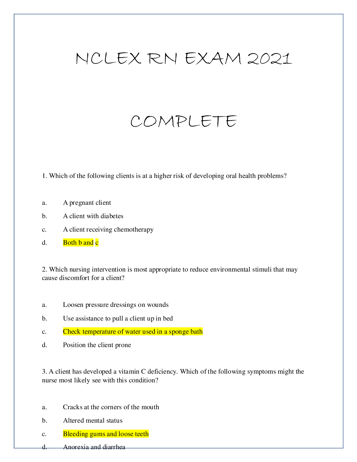 Preview image of NCLEX RN EXAM 2021 document