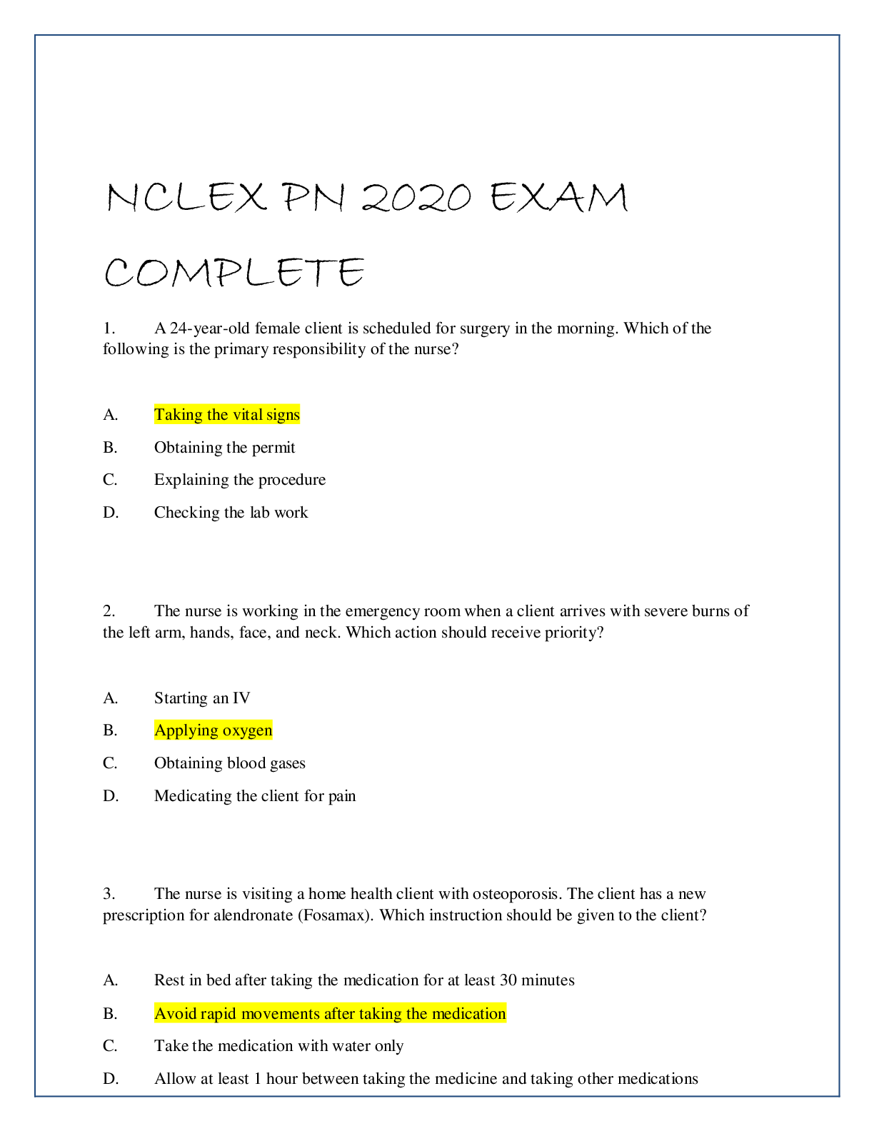 Preview image of NCLEX-PN 2020 EXAM document