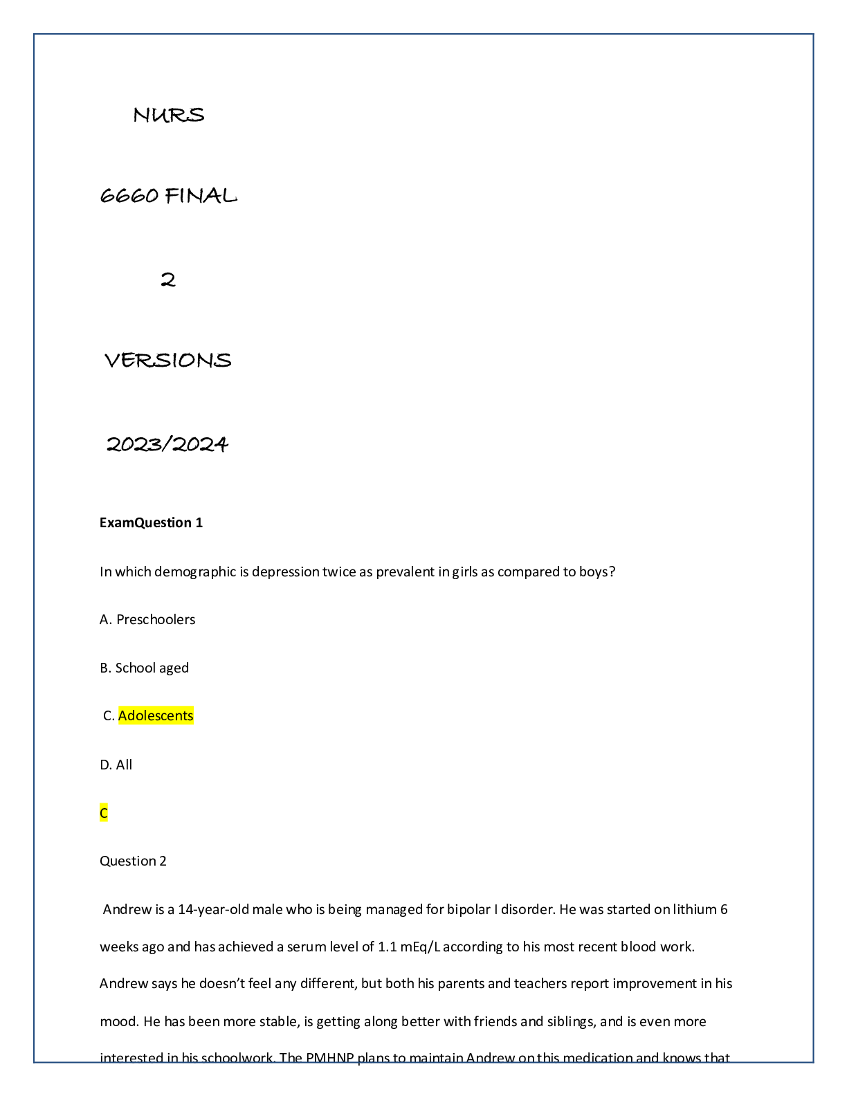 Preview image of NURS 6660 FINAL 2 VERSIONS 20232024 document