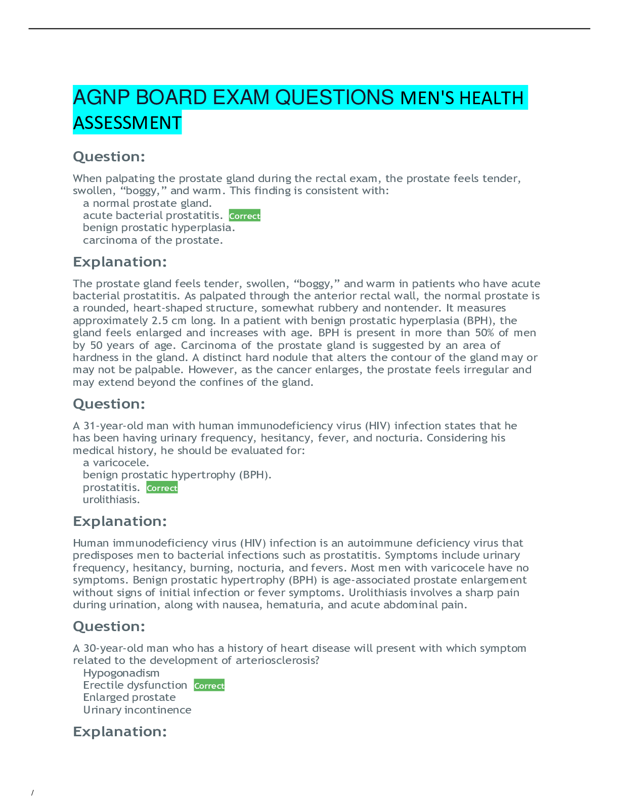Preview image for NSG 6320 AGNP Board Exam – Men’s Health Assessment Exam: Questions & Answers Exam (elaborations)
