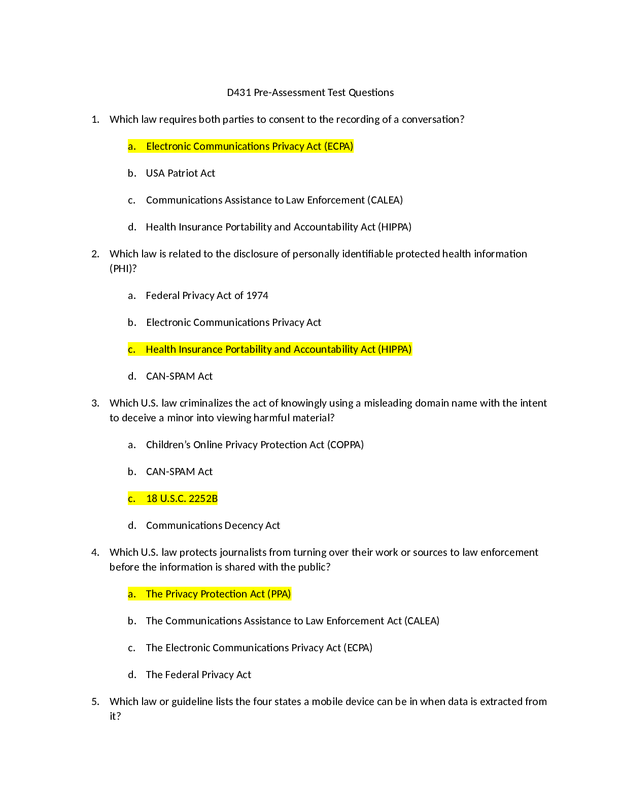 Preview of WGU D431 Pre-Assessment Test Questions & Answers