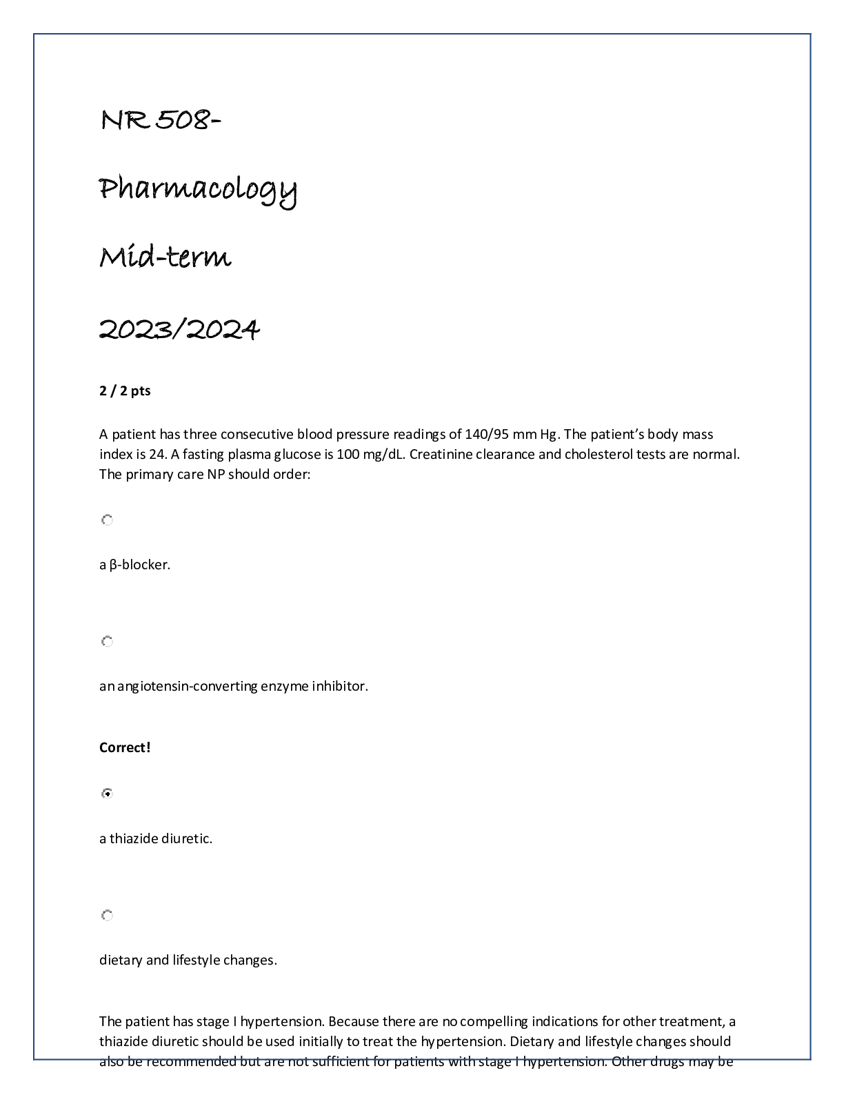 Preview of NR 508 PHARMACOLOGY MIDTERM 20232024