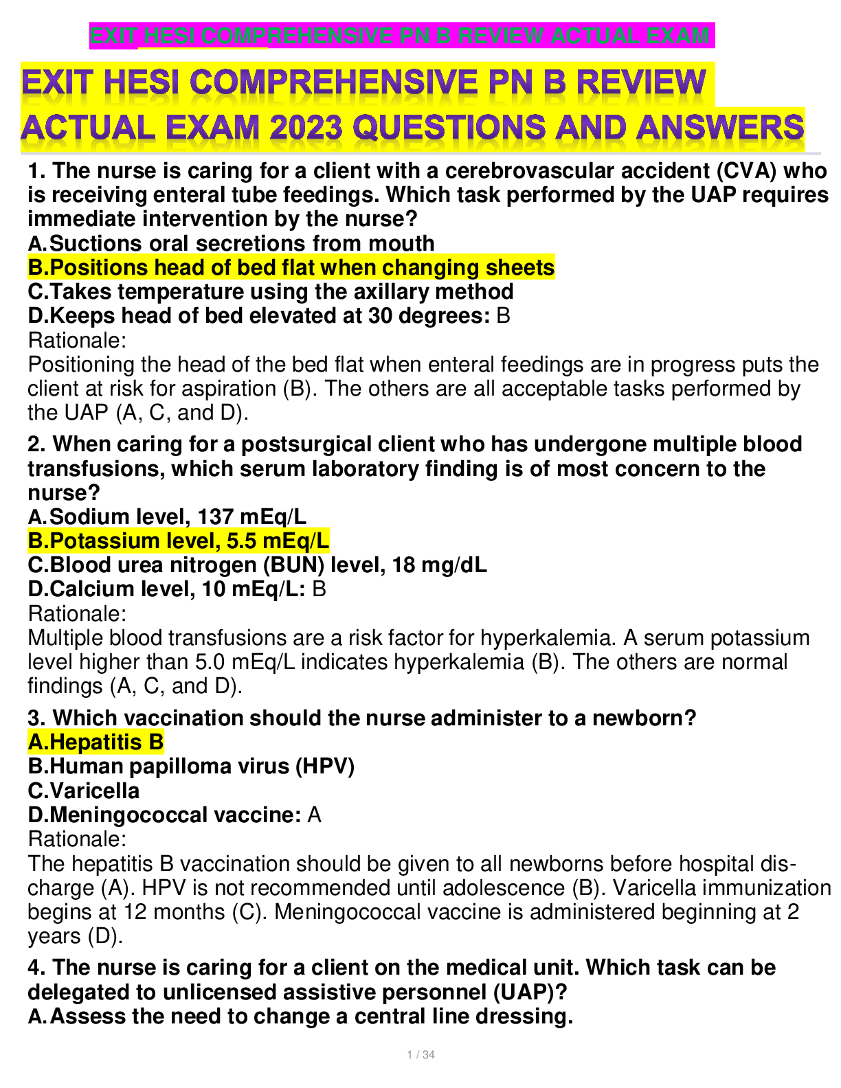 Preview image of EXIT HESI COMPREHENSIVE PN B REVIEW ACTUAL EXAM 2023 QUESTIONS AND ANSWERS document