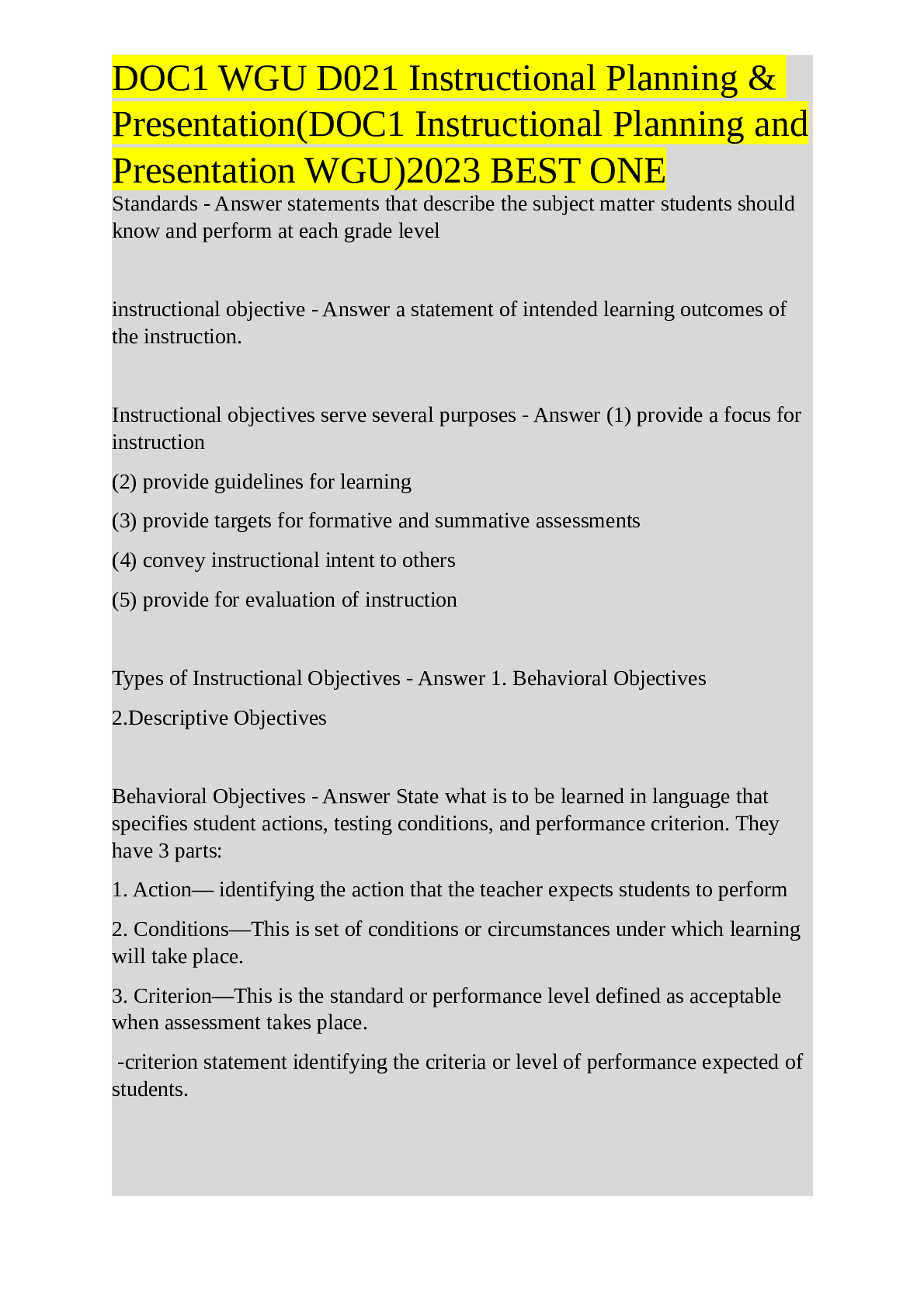 Preview image of DOC1 WGU D021 Instructional Planning &Presentation(DOC1 Instructional Planning andPresentation WGU)2023 BEST ONE document