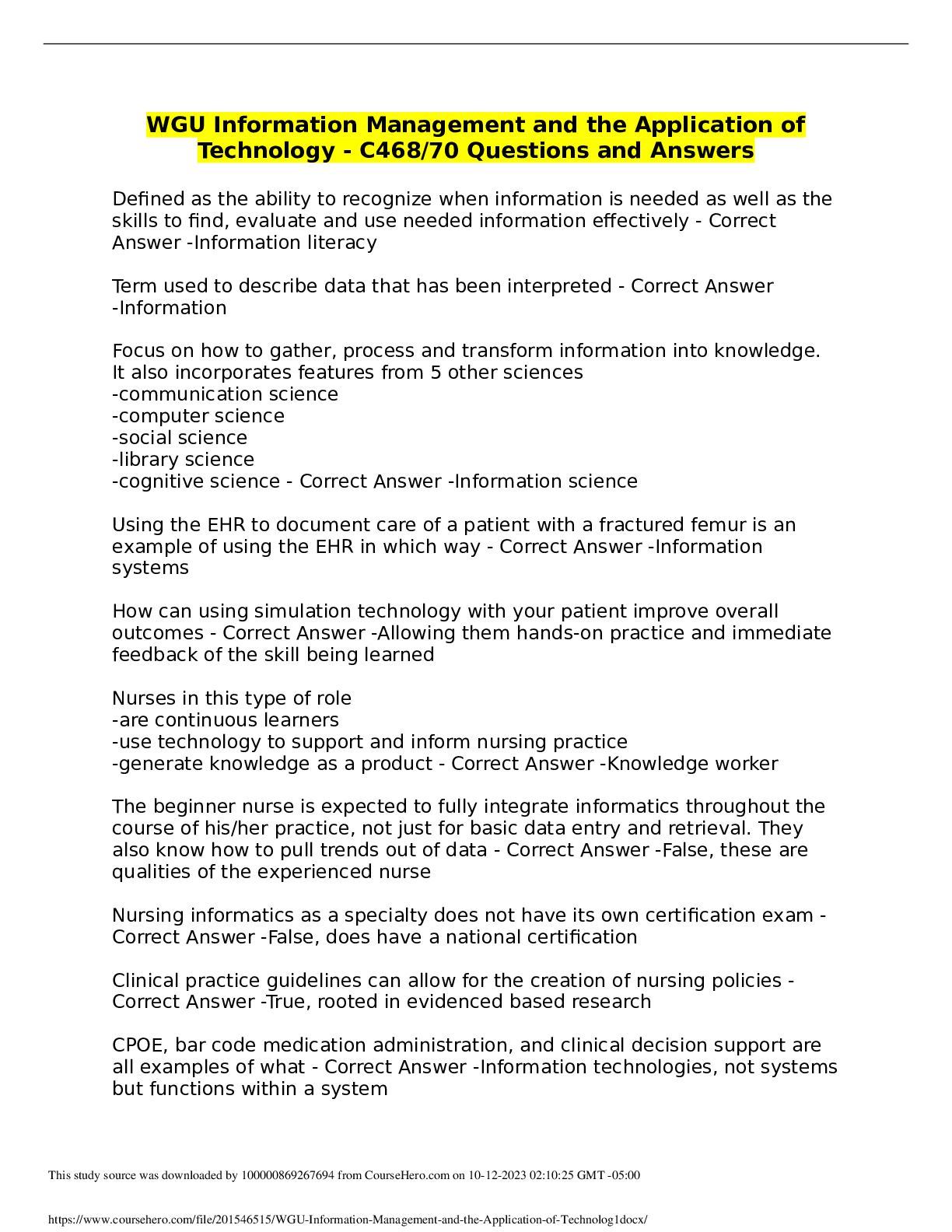 Preview image of WGU Information Management and the Application ofTechnology - C468 document
