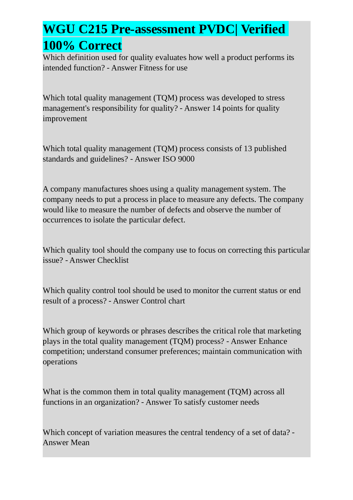 Preview of WGU C215 Pre-assessment PVDC Verified100% Correct 2023