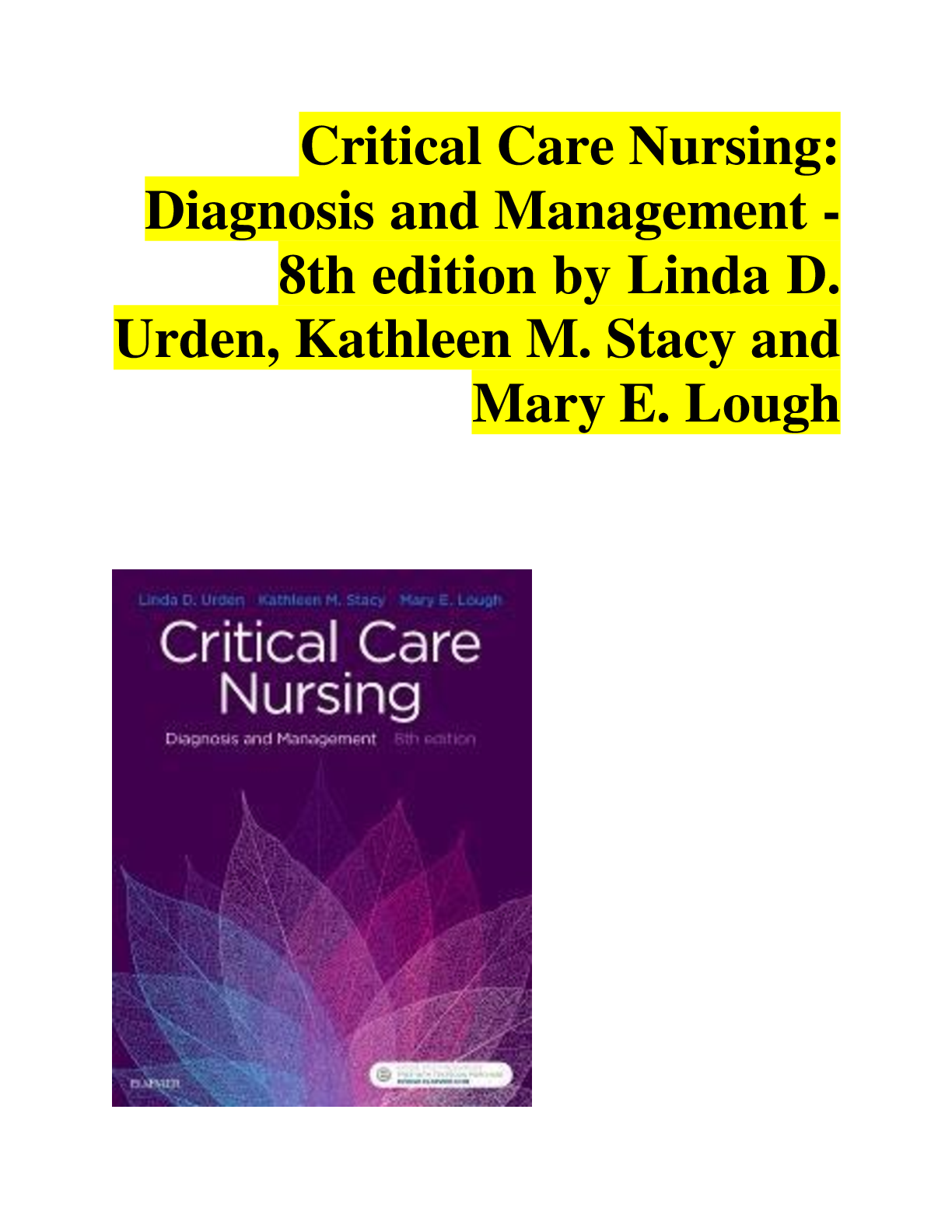 critical care nursing diagnosis and management 9th edition test bank