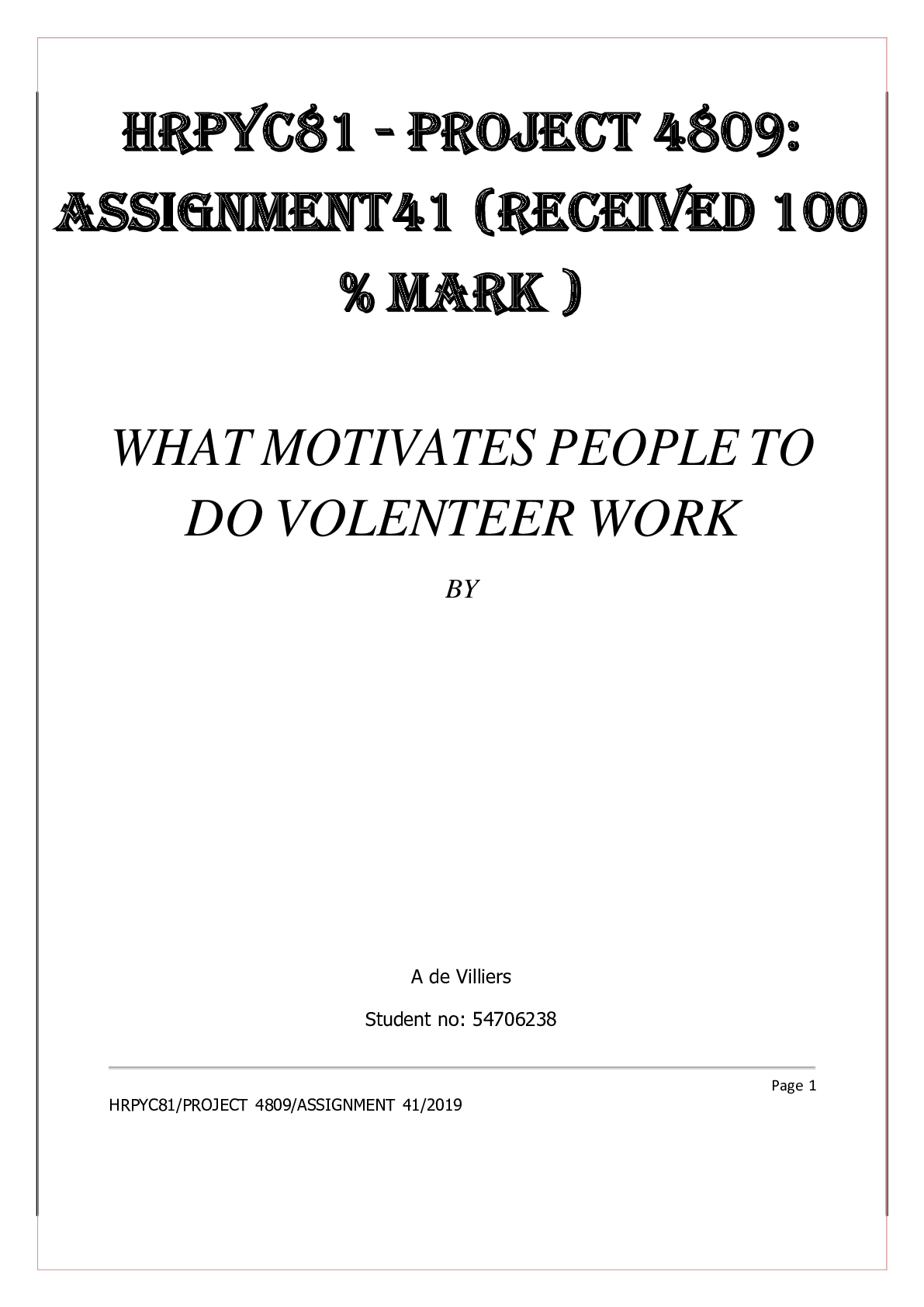 Preview of HRPYC81 - PROJECT 4809 ASSIGNEMENT A+ 2023