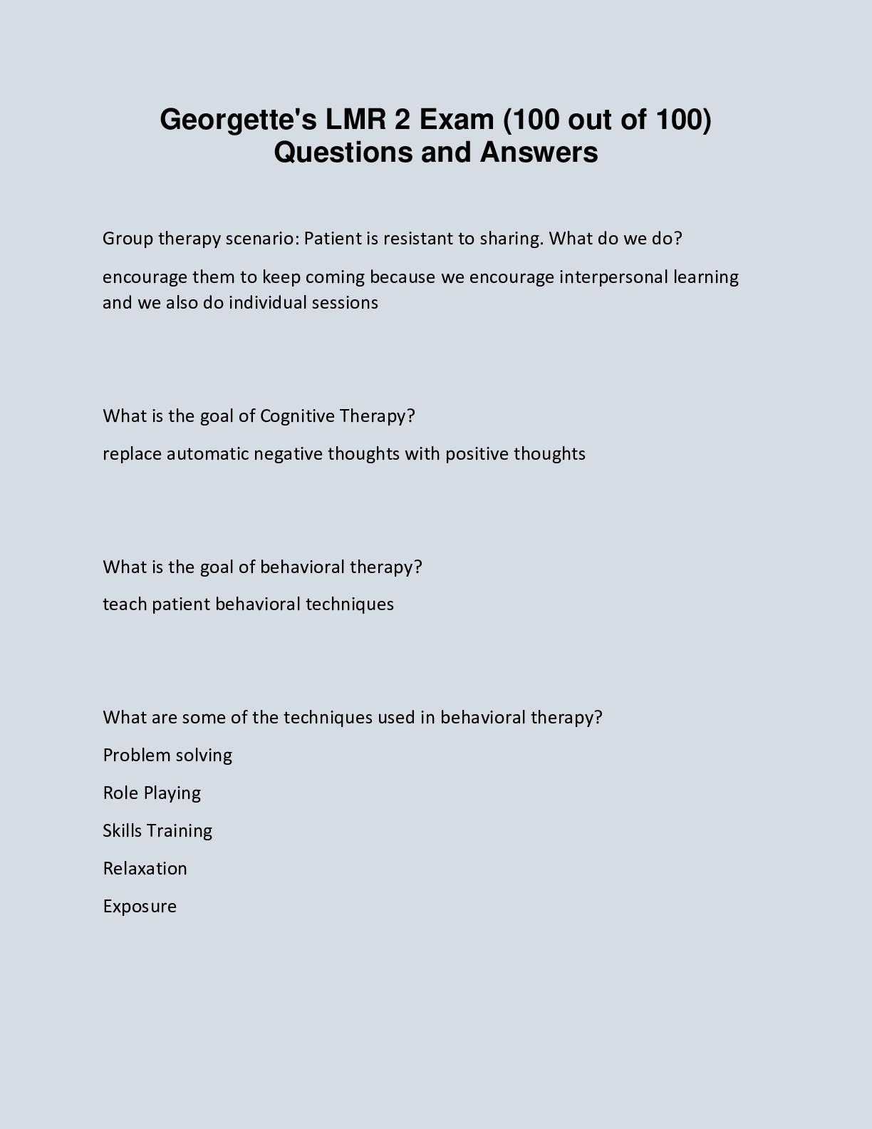 Preview image for Georgette's LMR 2 Exam (100 out of 100) Questions and Answers