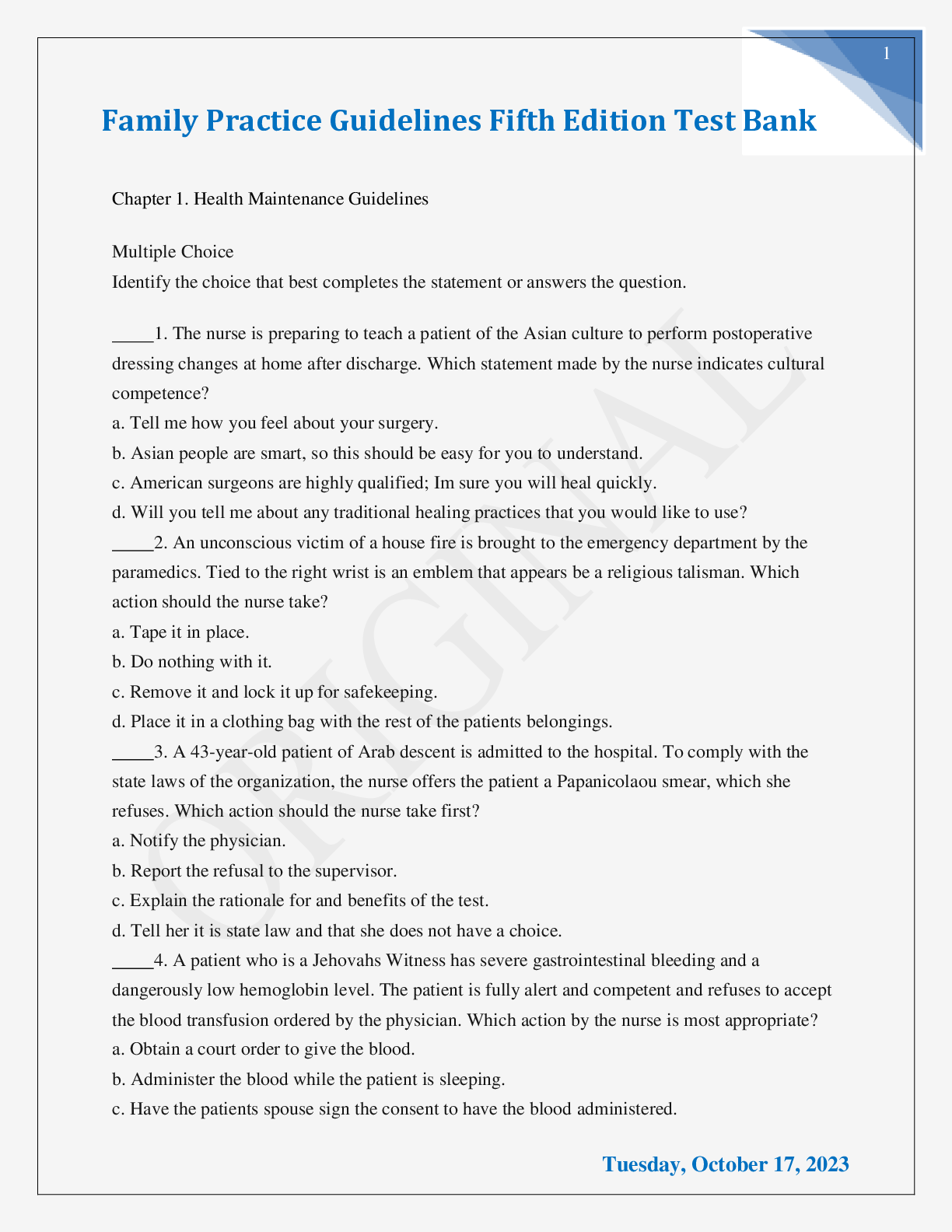 Preview image for Family Practice Guidelines Fifth Edition Test Bank