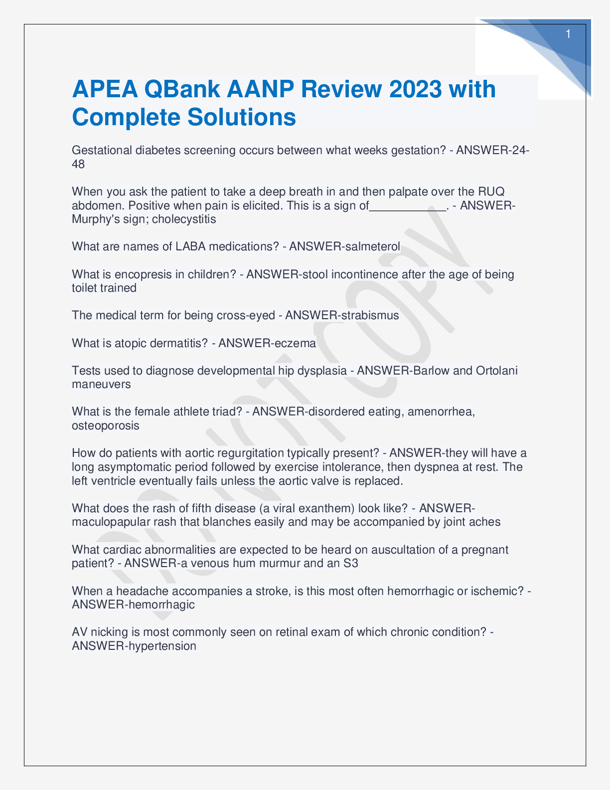 Preview image for APEA QBank AANP Review 2023 with Complete Solutions
