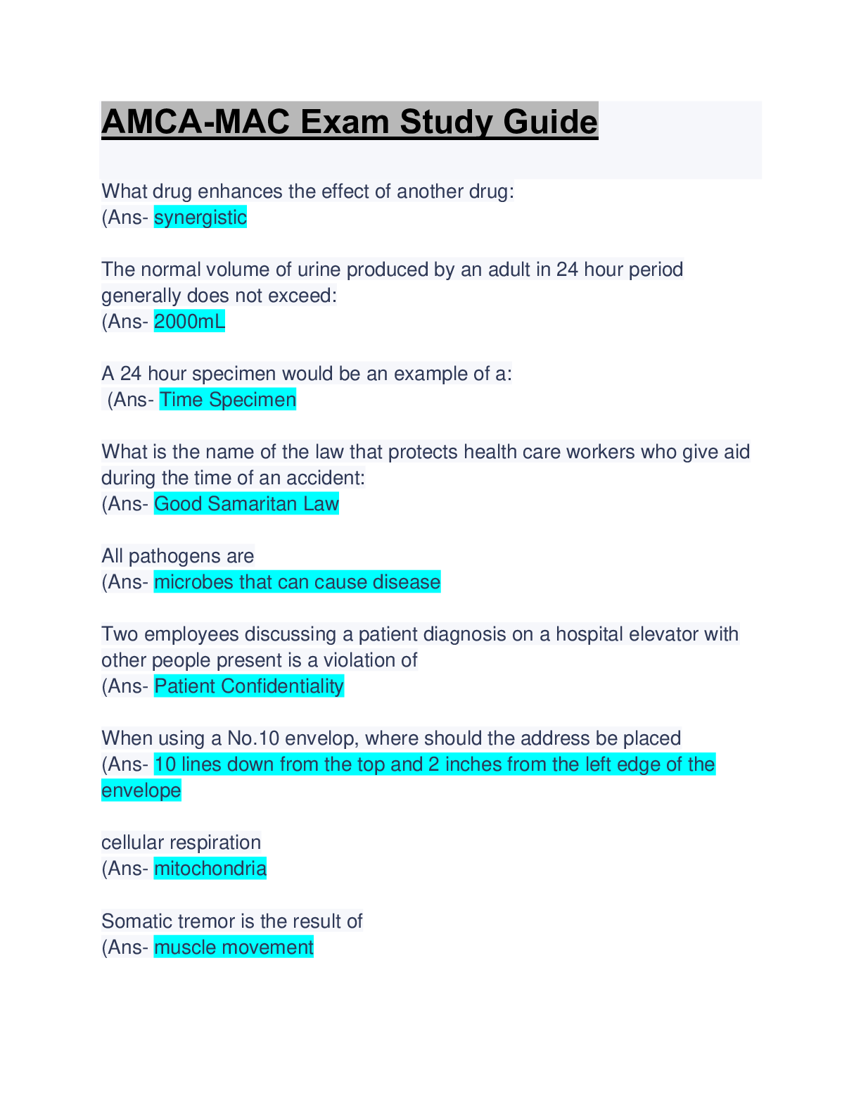 Preview image for AMCA-MAC Exam Study Guide: Questions & Answers : Updated A+  Guide