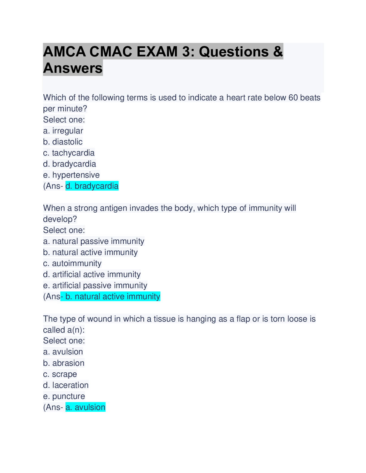 Preview image for AMCA CMAC EXAM 3: Questions & Answers:  Updated Solution