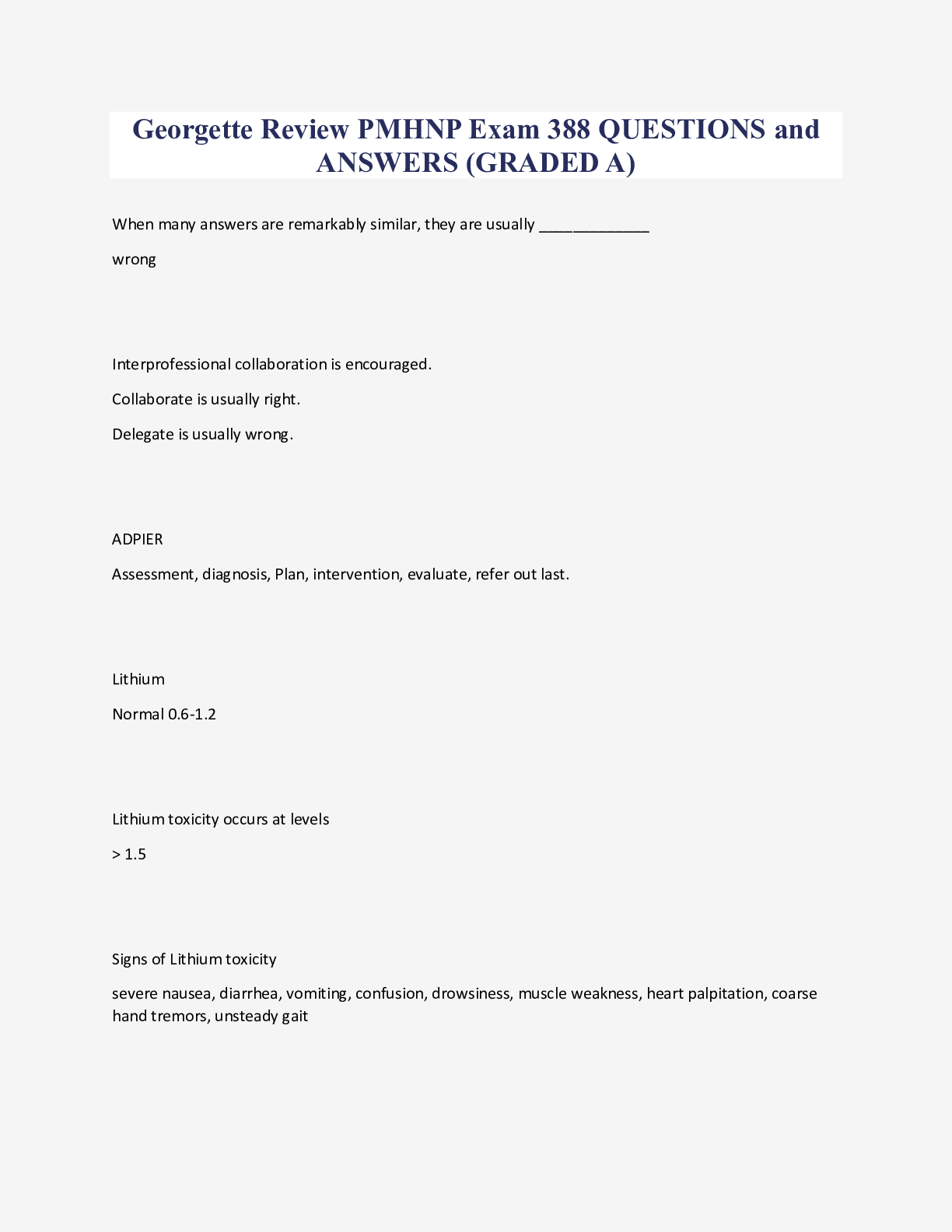 Preview image for Georgette Review PMHNP Exam 388 QUESTIONS and ANSWERS (GRADED A)