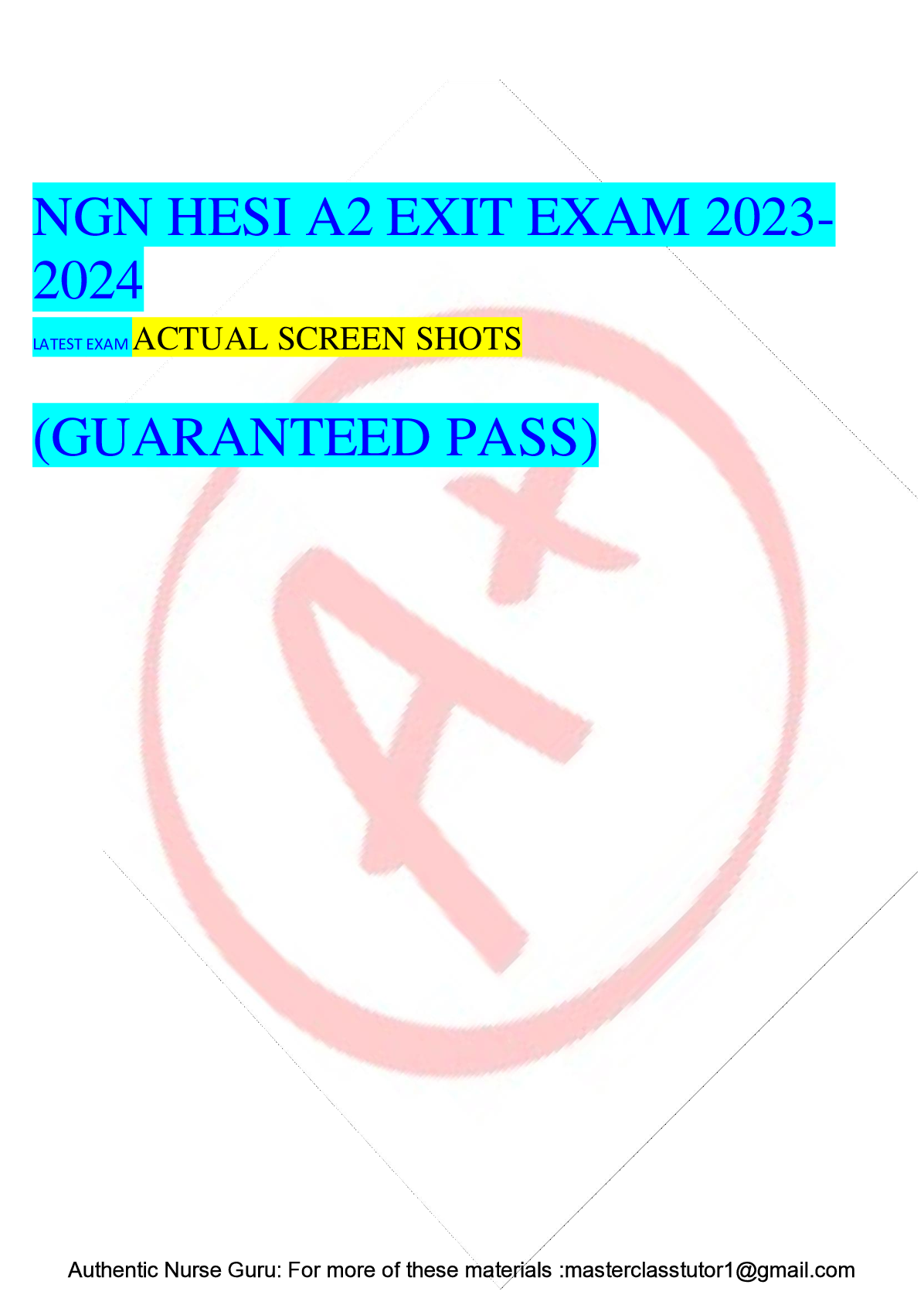 Preview image for NGN HESI A2 EXIT EXAM 2023- 2024 (With actual Sreenshots)