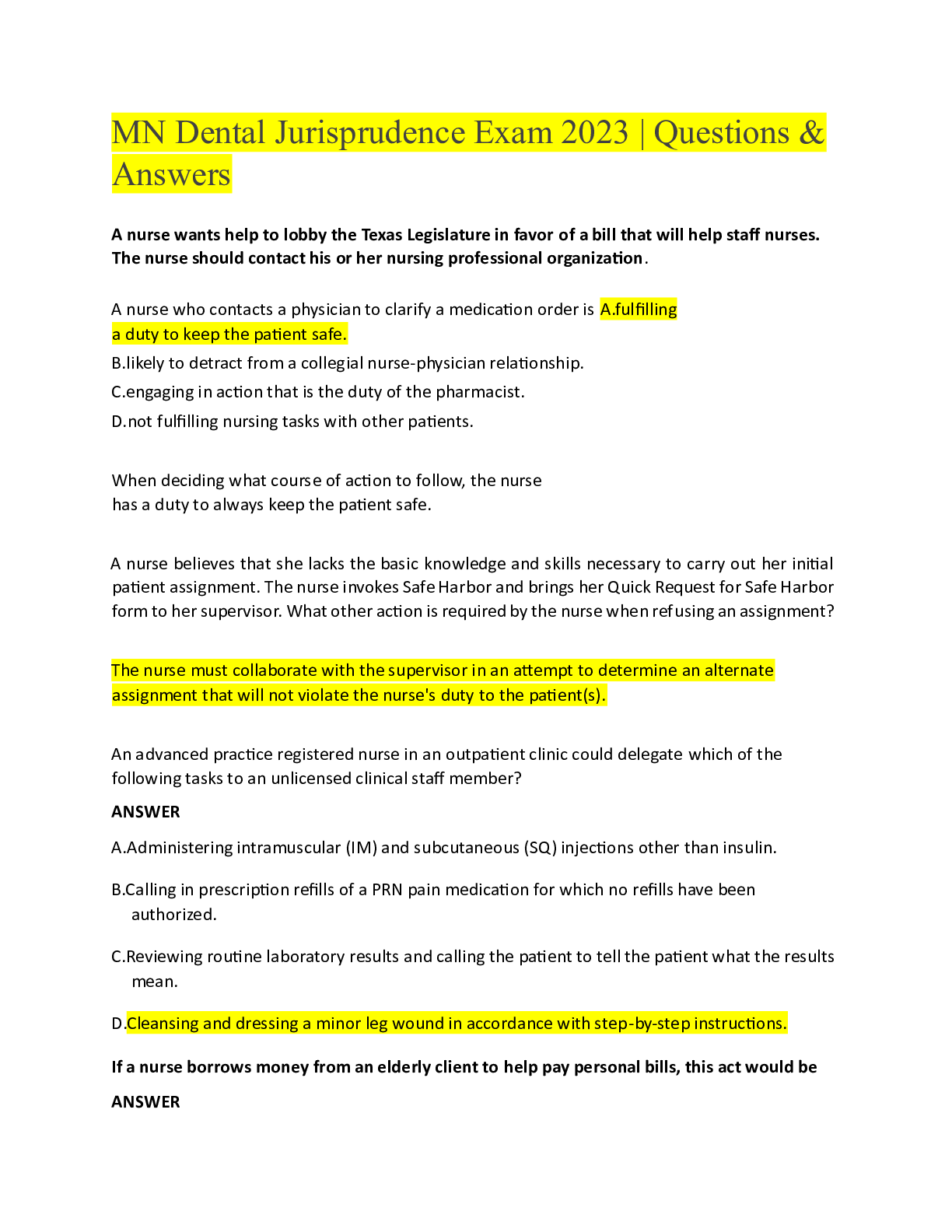 Preview of MN Dental Jurisprudence Exam 2023 | Questions &amp; Answers