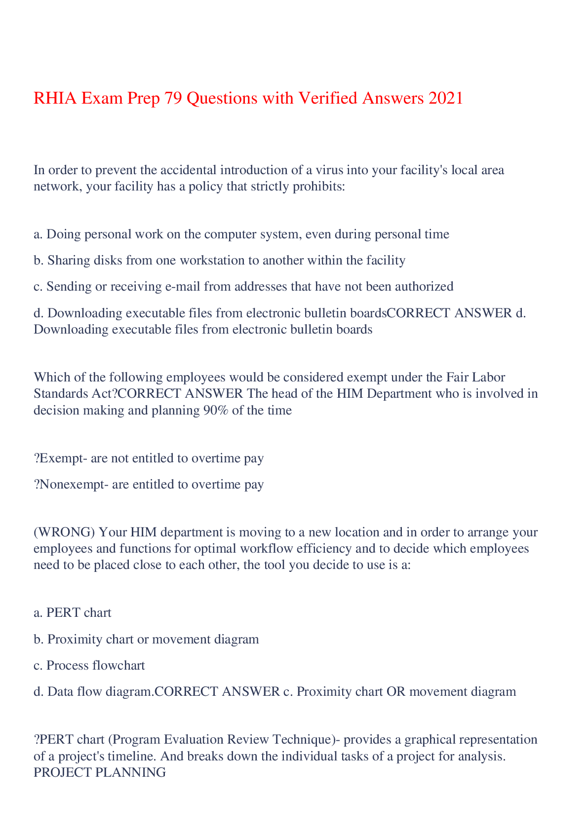 RHIA Exam Prep 79 Questions with Verified Answers 2021,100% CORRECT
