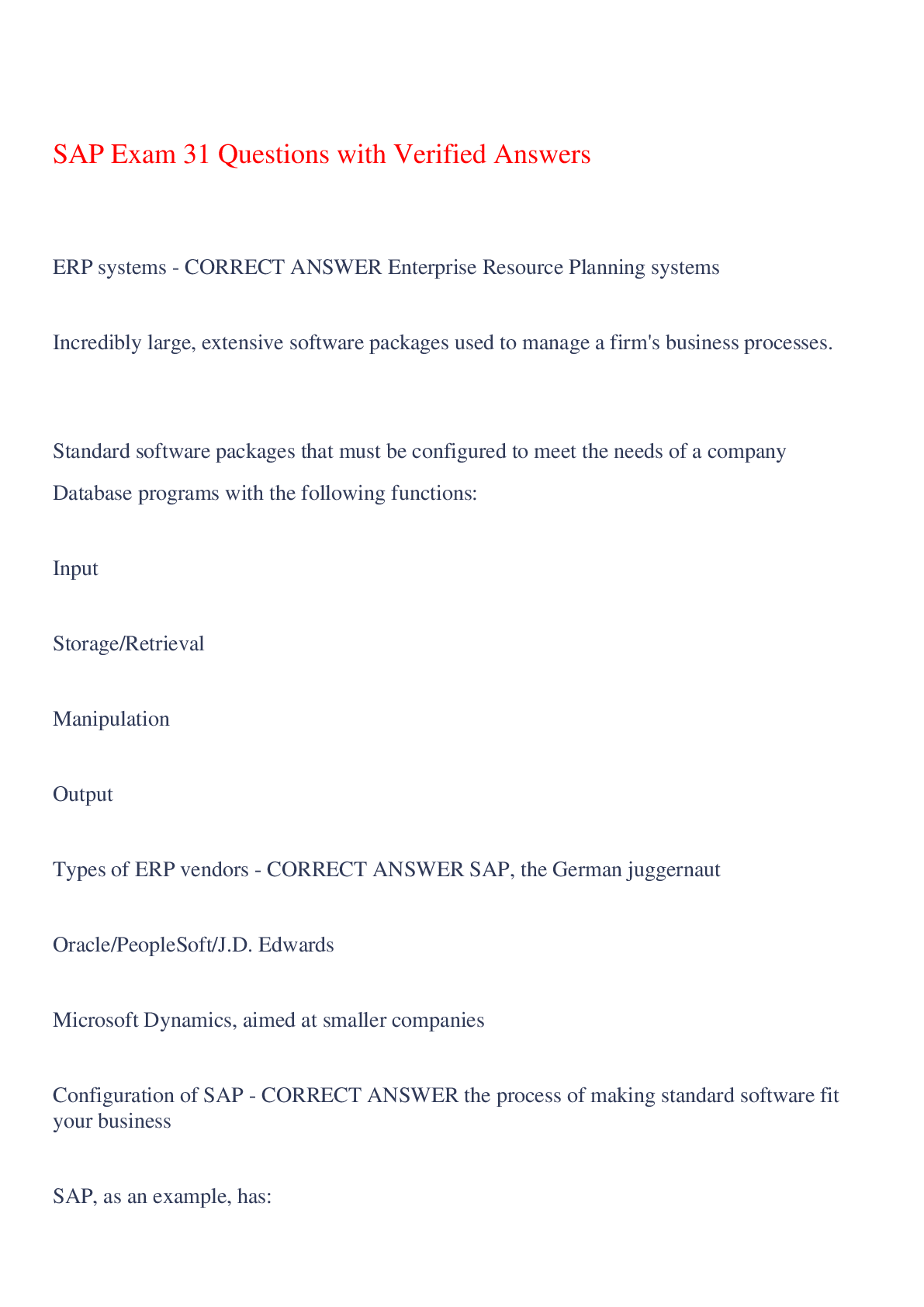 Preview image of SAP Exam 31 Questions with Verified Answers,100% CORRECT document