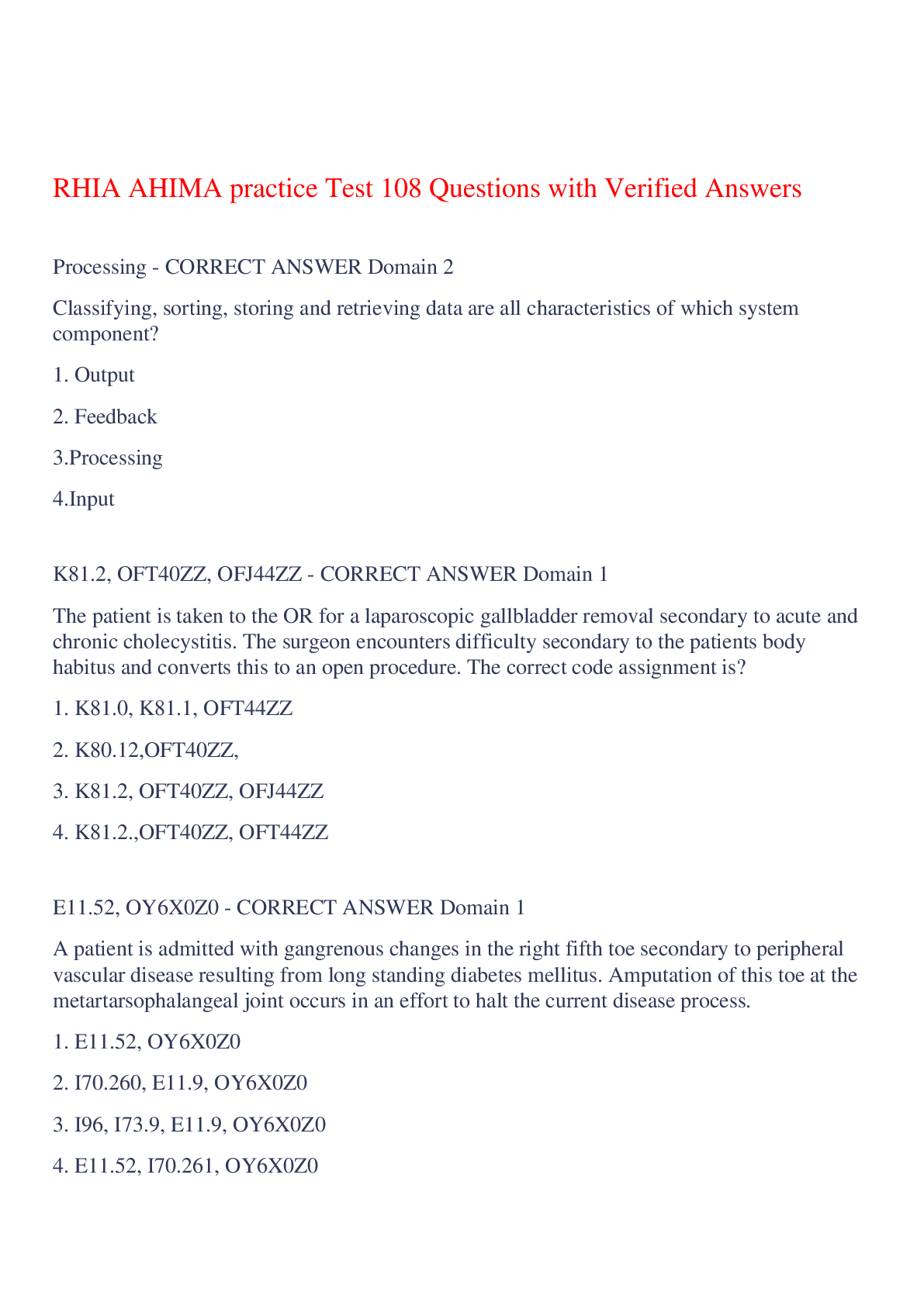 Preview of RHIA AHIMA practice Test 108 Questions with Verified Answers,100% CORRECT