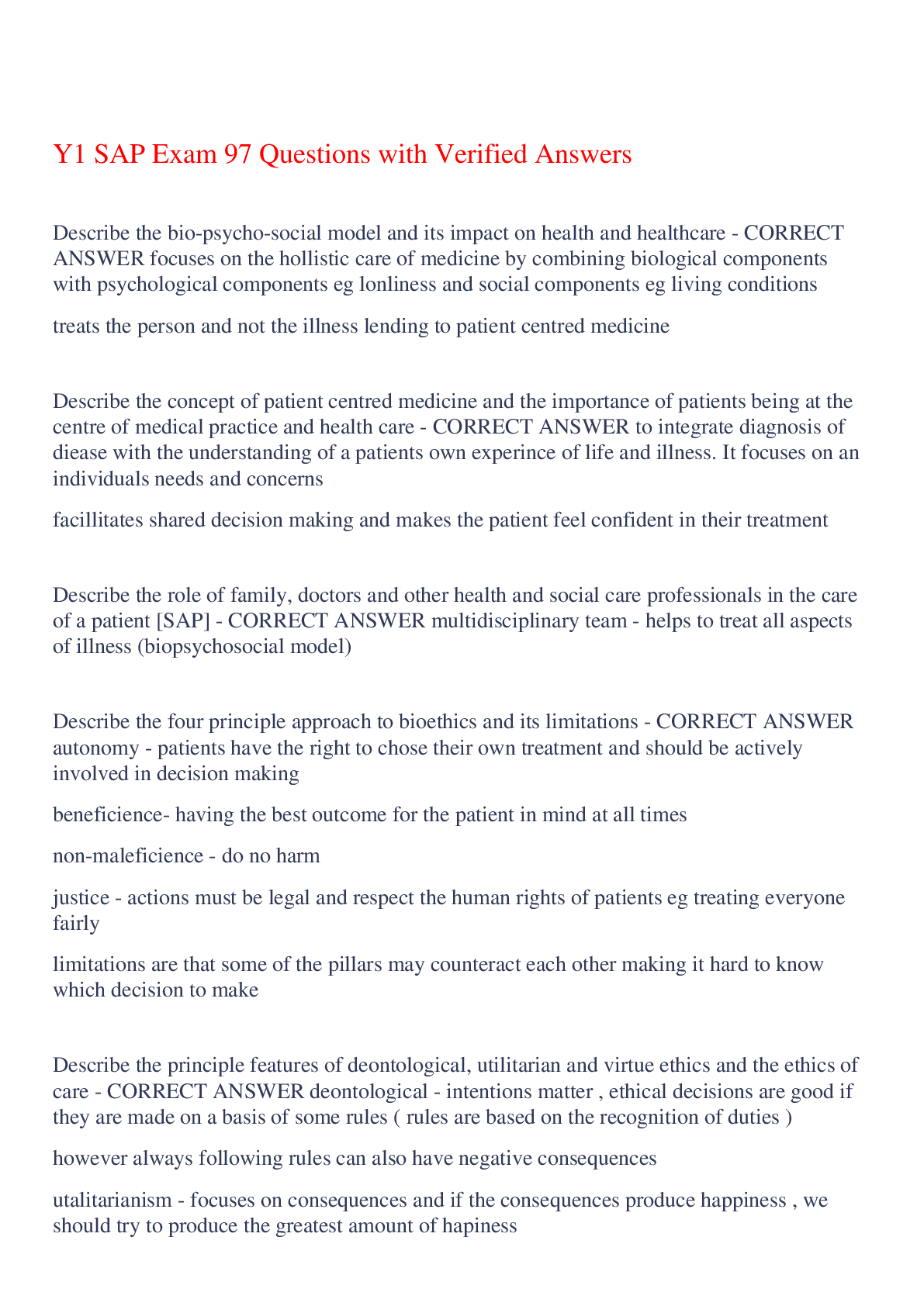 Preview image of Y1 SAP Exam 97 Questions with Verified Answers,100% CORRECT document