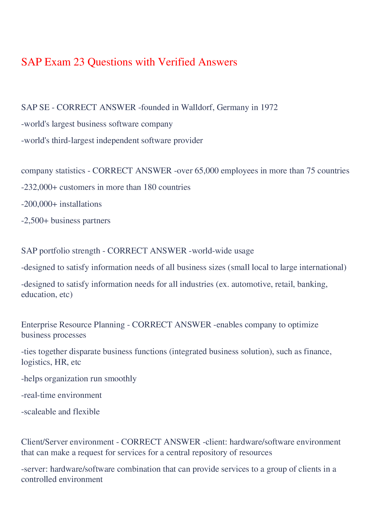 Preview image of SAP Exam 23 Questions with Verified Answers,100% CORRECT document