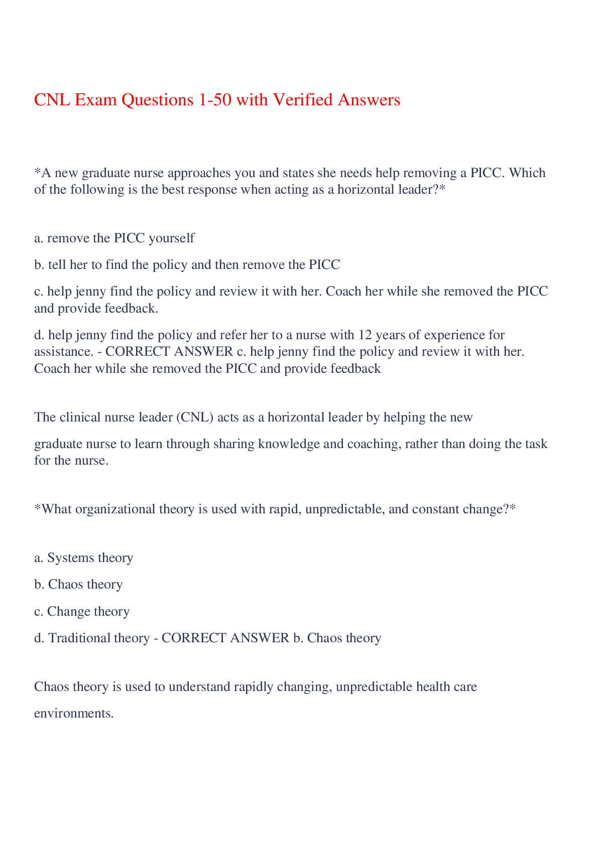CNL Exam Questions 1-50 with Verified Answers,100% CORRECT