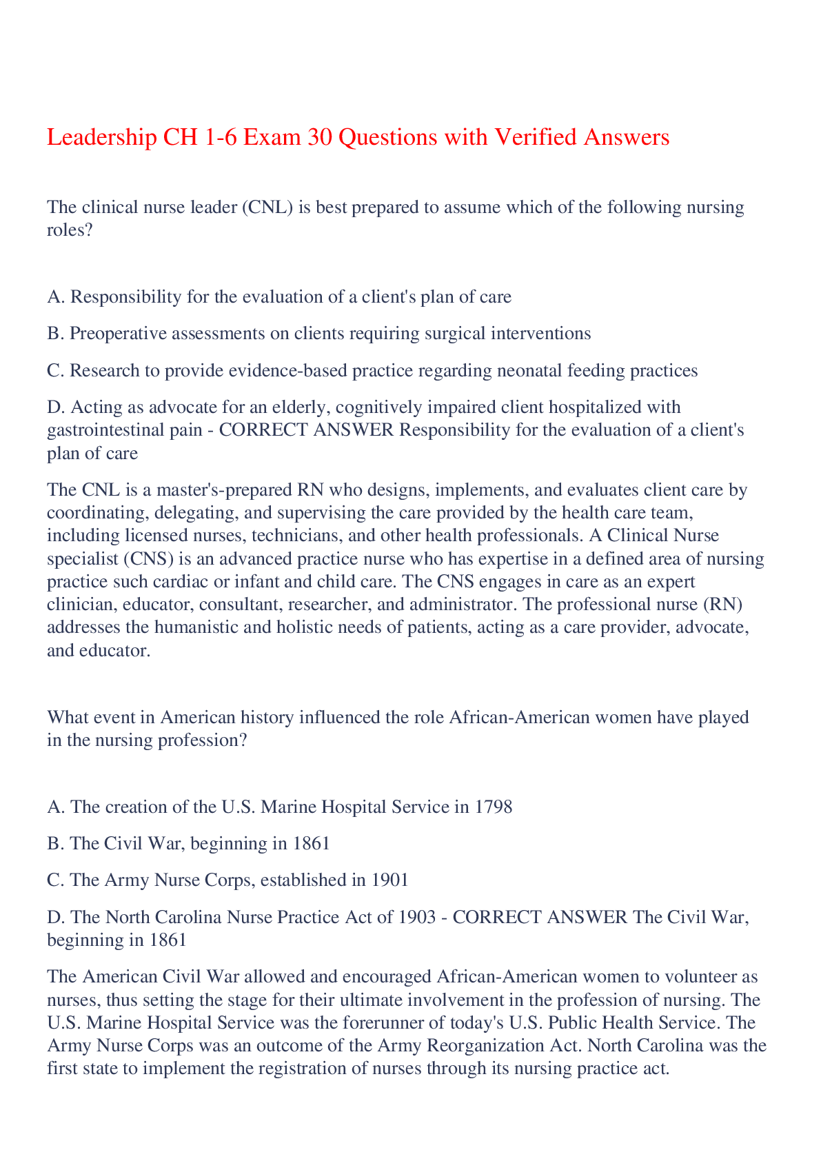 Leadership CH 1-6 Exam 30 Questions with Verified Answers,100% CORRECT