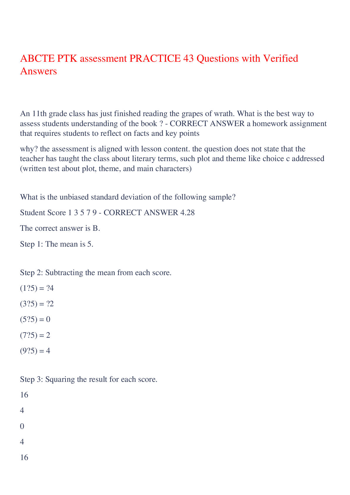 Preview of ABCTE PTK assessment PRACTICE 43 Questions with Verified Answers,100% CORRECT