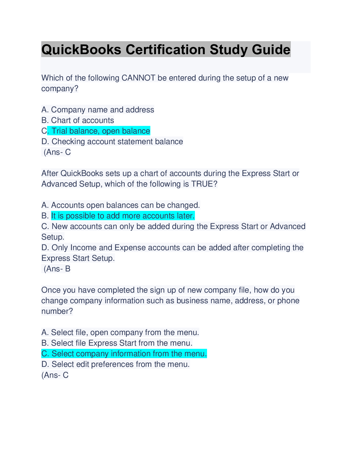 Preview image for QuickBooks Certification Study Guide: Questions & Answers: Latest Updated