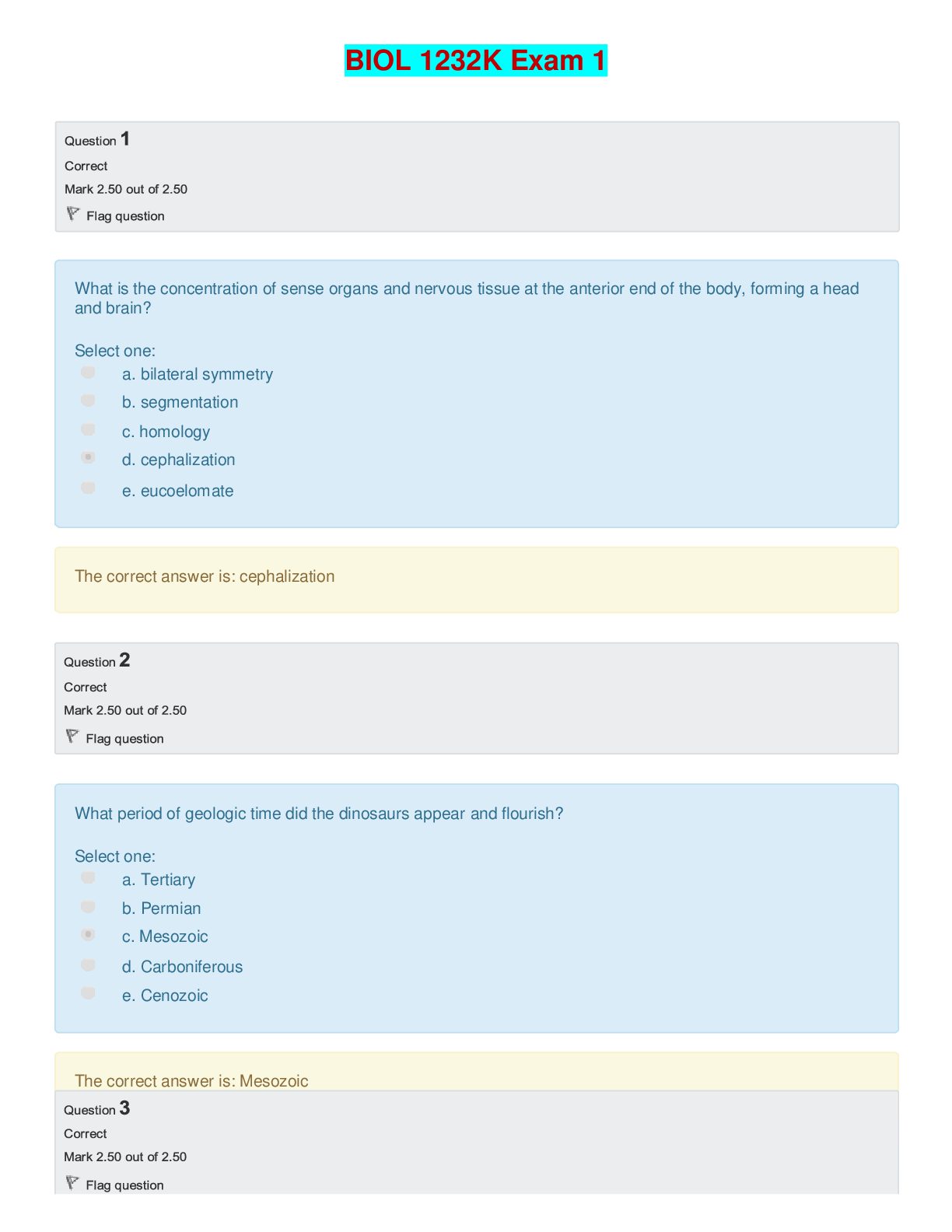 BIOL 1232K GENERAL BIOLOGY II | BIOL 1232K Exam 1 - Questions and Answers