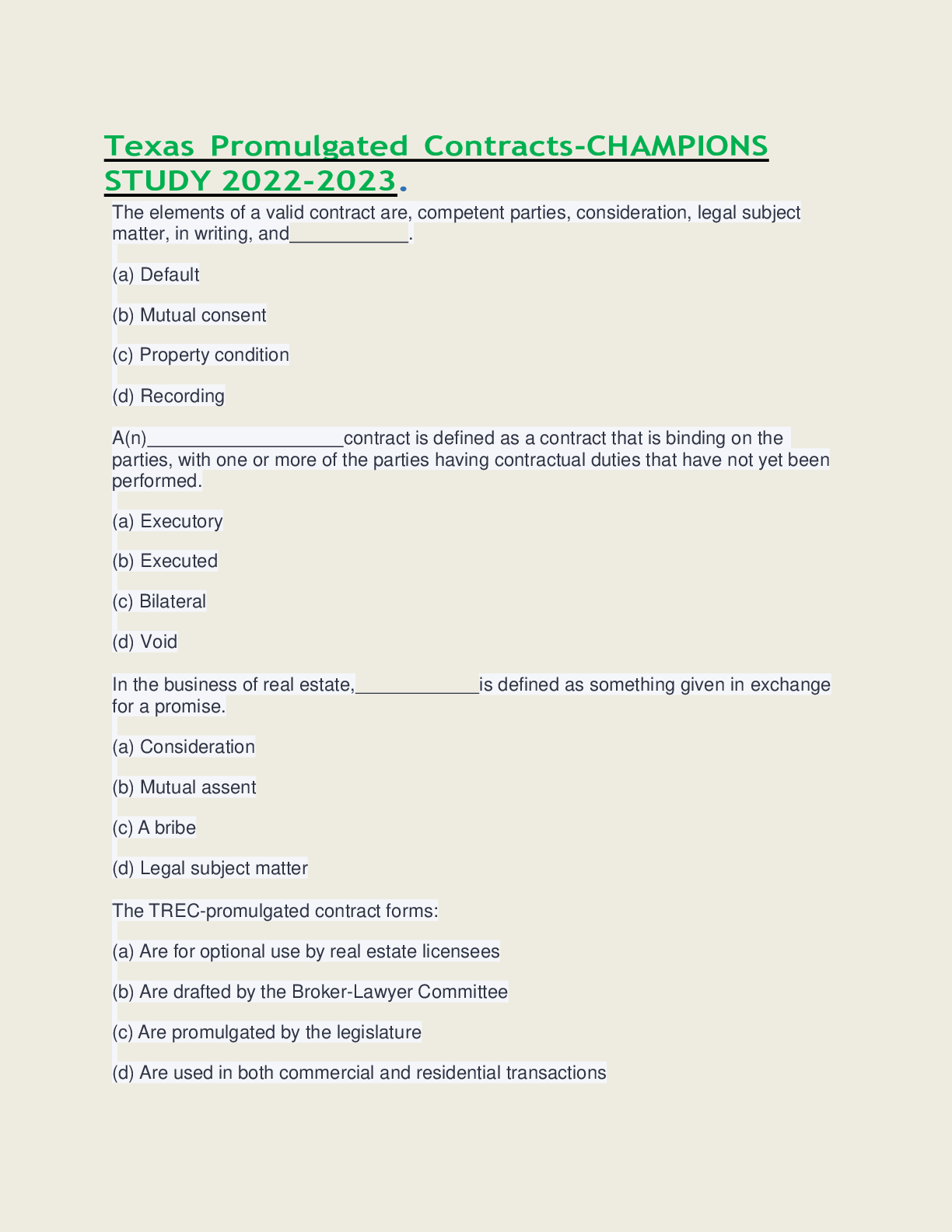Preview of Texas Promulgated Contracts-CHAMPIONS STUDY 2022-2023