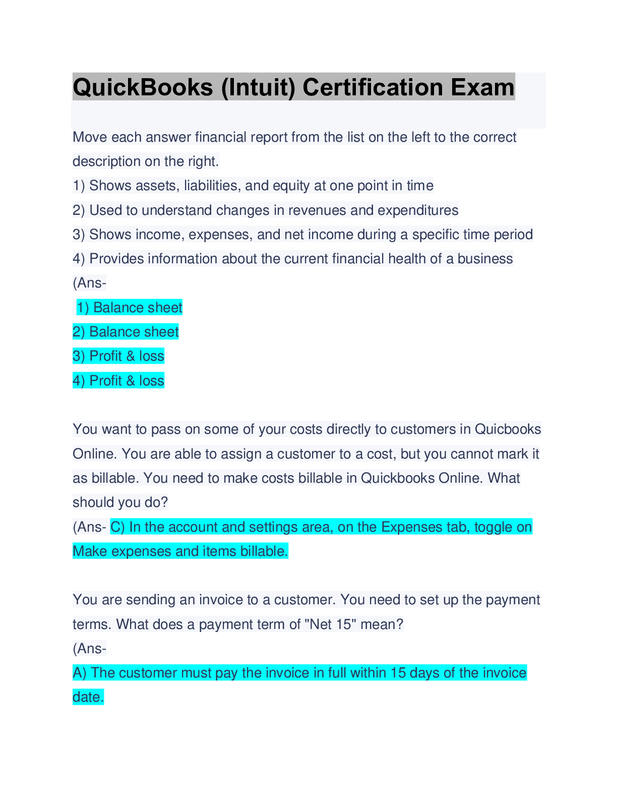 Preview image for QuickBooks (Intuit) Certification Exam: Questions & Answers: (Solved)