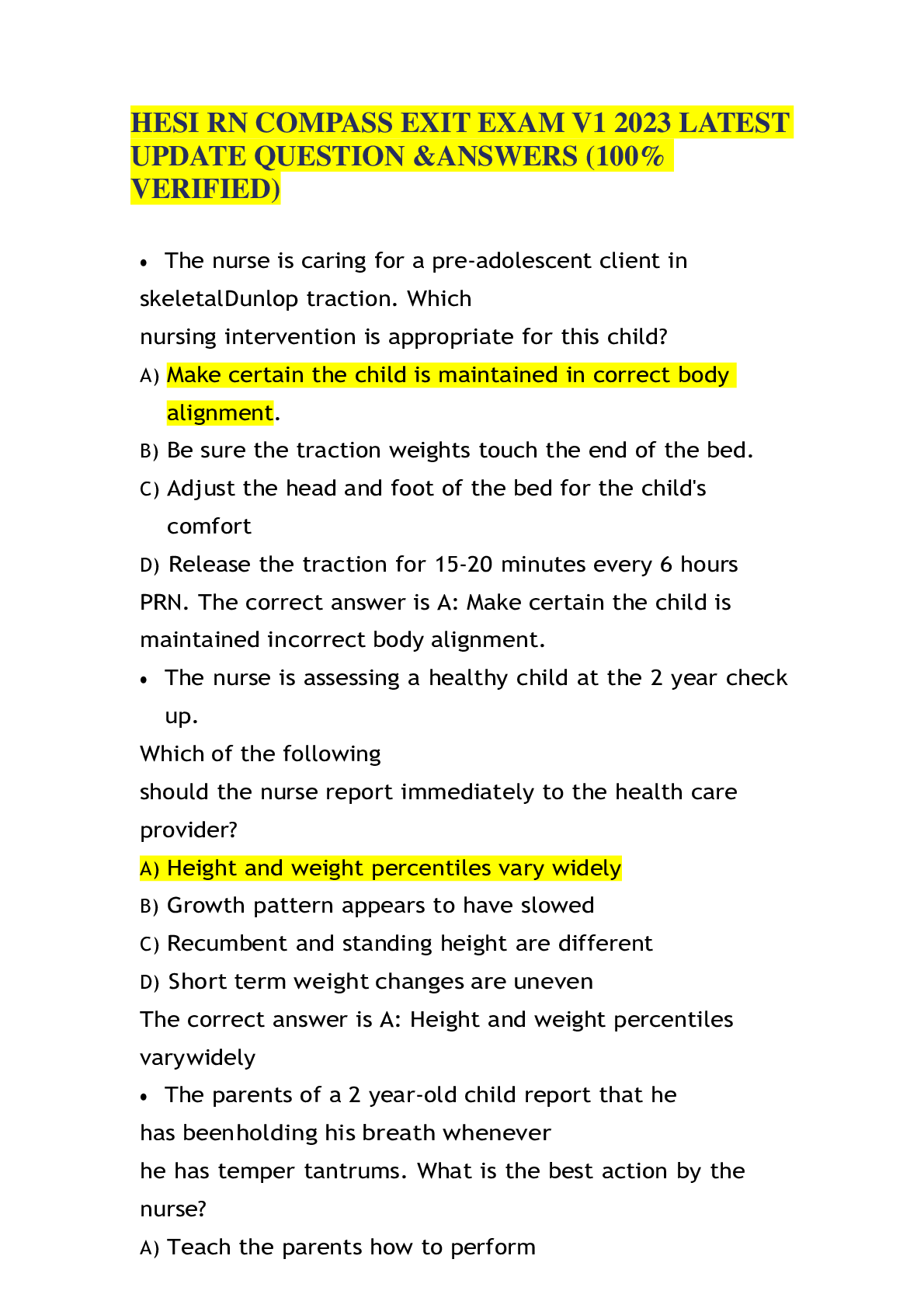 Preview of HESI RN COMPASS EXIT EXAM V1 2023 LATESTUPDATE QUESTION &amp;ANSWERS (100%VERIFIEDHESI RN COMPASS EXIT EXAM V1 2023 LATESTUPDATE QUESTION &amp;ANSWERS (100%VERIFIED