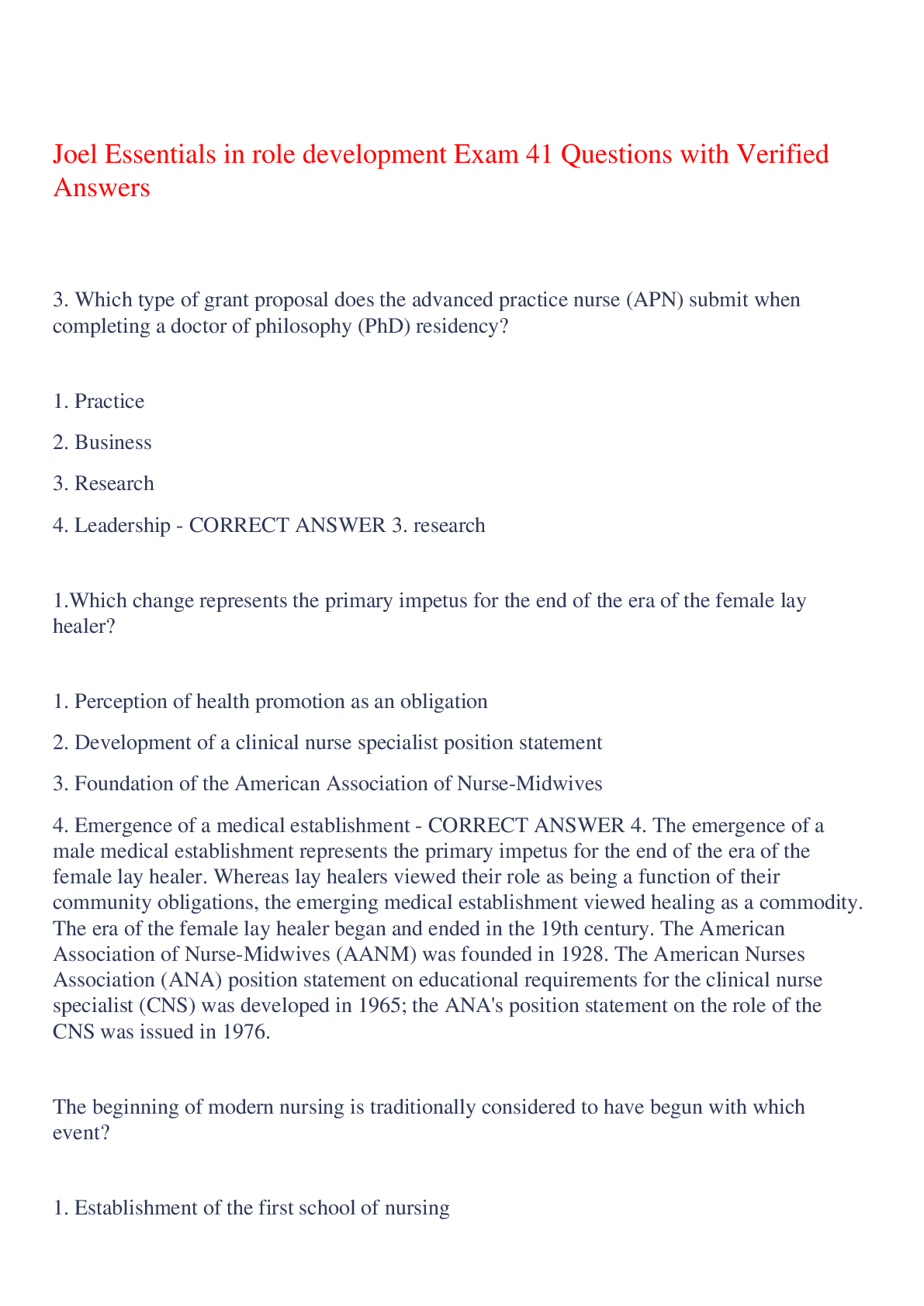 Preview of Joel Essentials in role development Exam 41 Questions with Verified Answers ,100% CORRECT