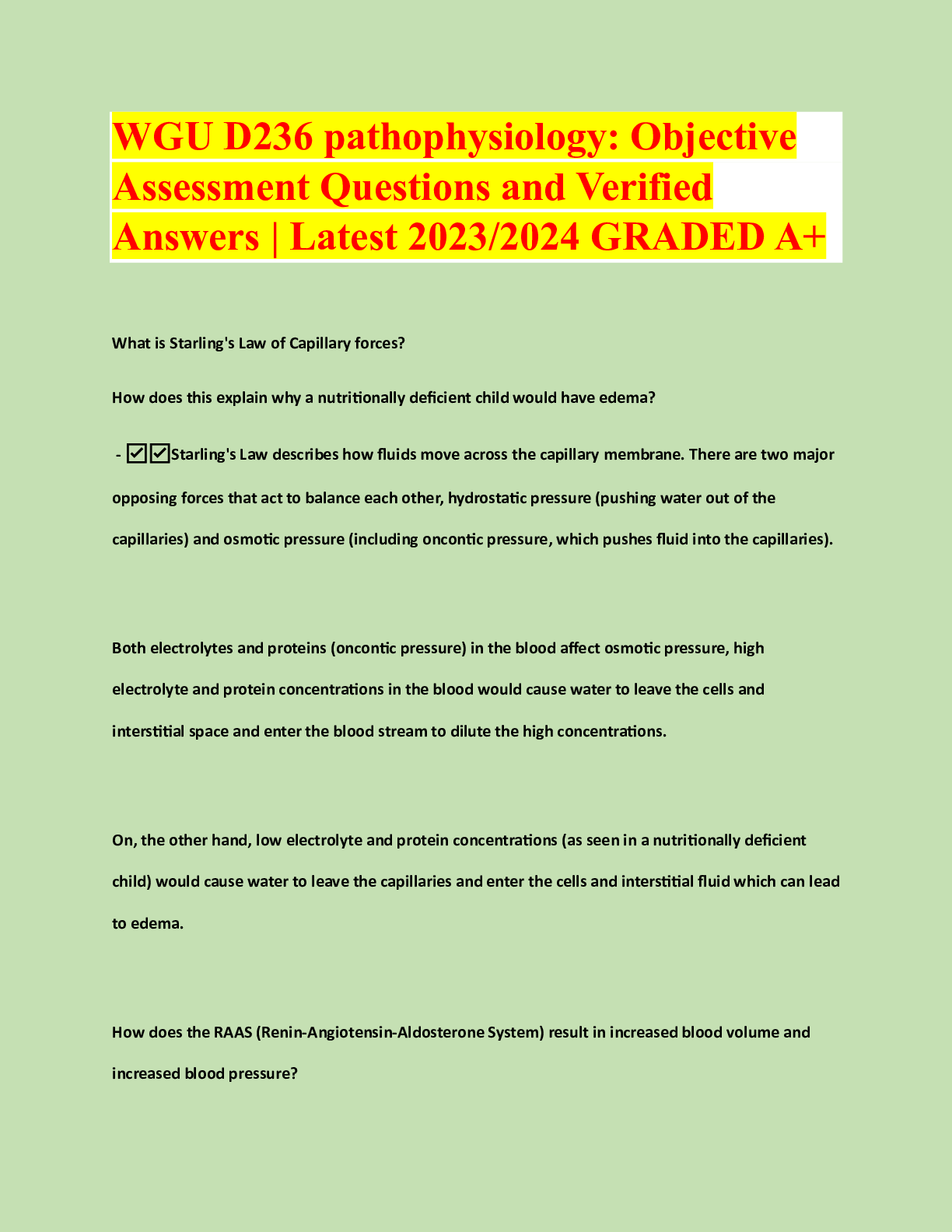 WGU D236 pathophysiology ObjectiveAssessment Questions and VerifiedAnswers  Latest 20232024