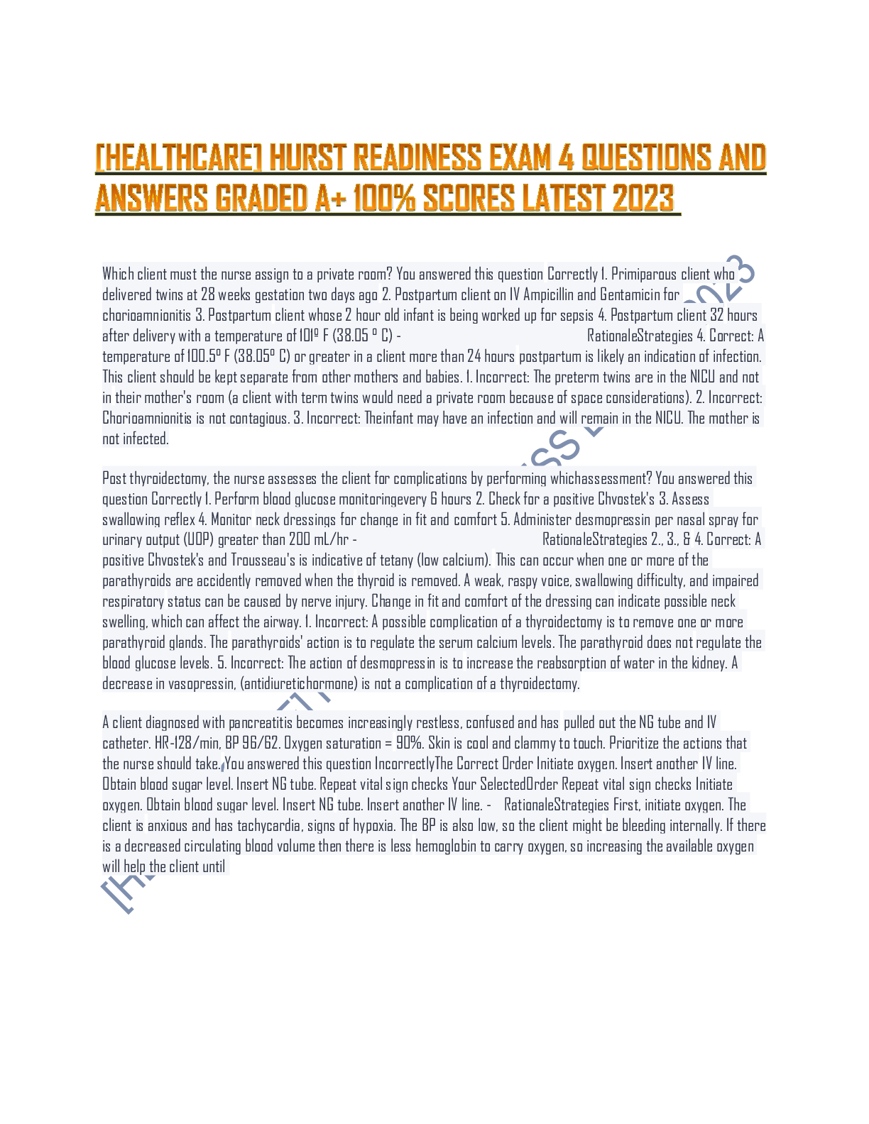 Preview of HURST READINESS EXAM QNS &amp; ANS 2023