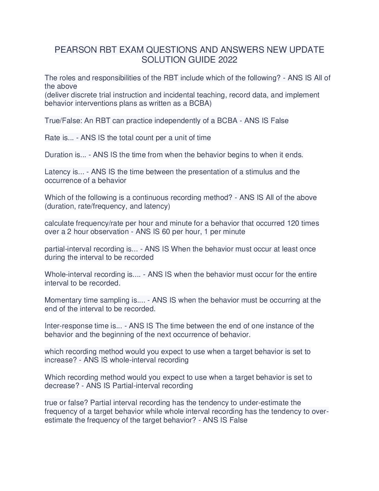 Preview image of PEARSON RBT EXAM QUESTIONS AND ANSWERS NEW UPDATESOLUTION GUIDE document