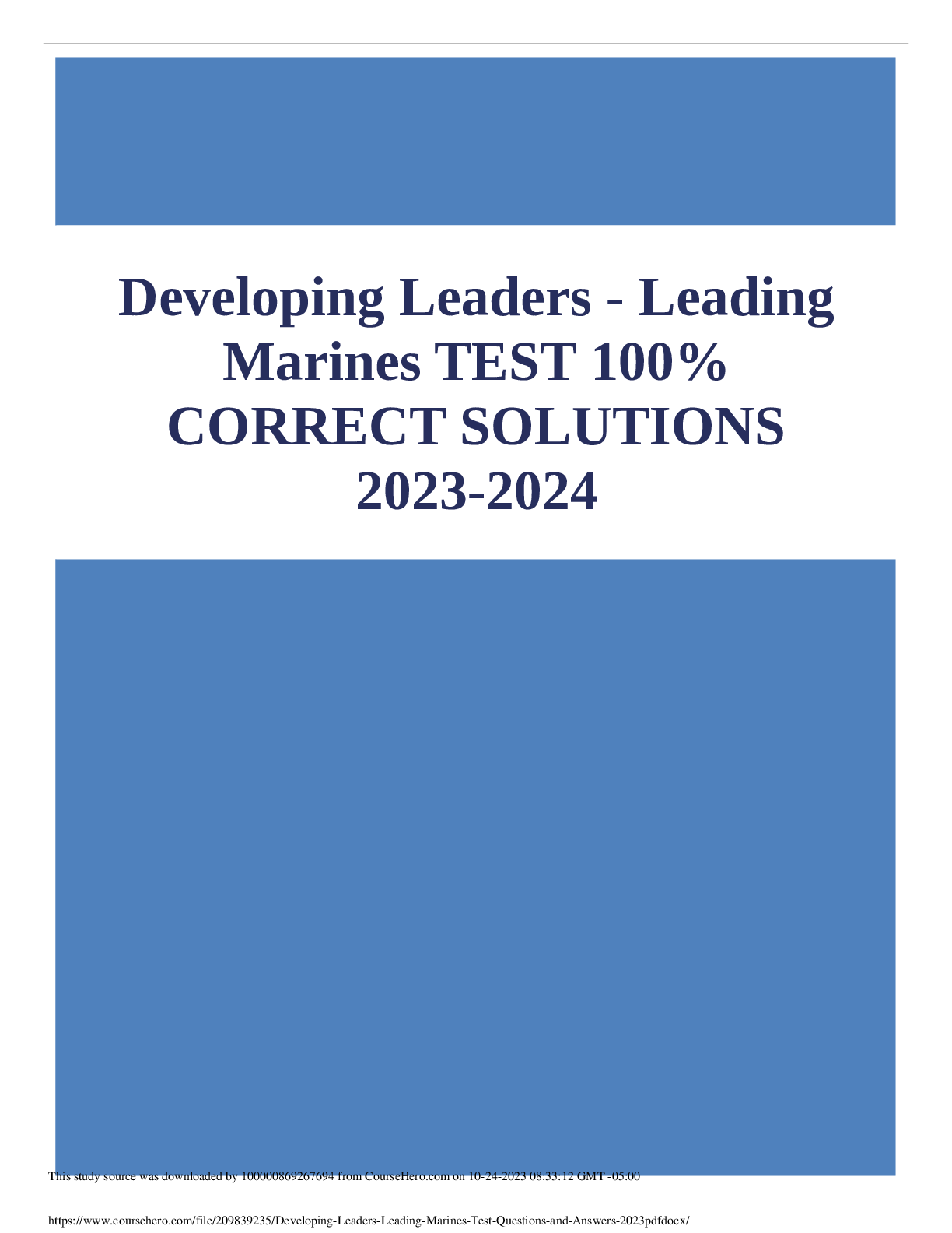 Preview image of Developing Leaders - LeadingMarines TEST 100%CORRECT SOLUTIONS2023-2024 document