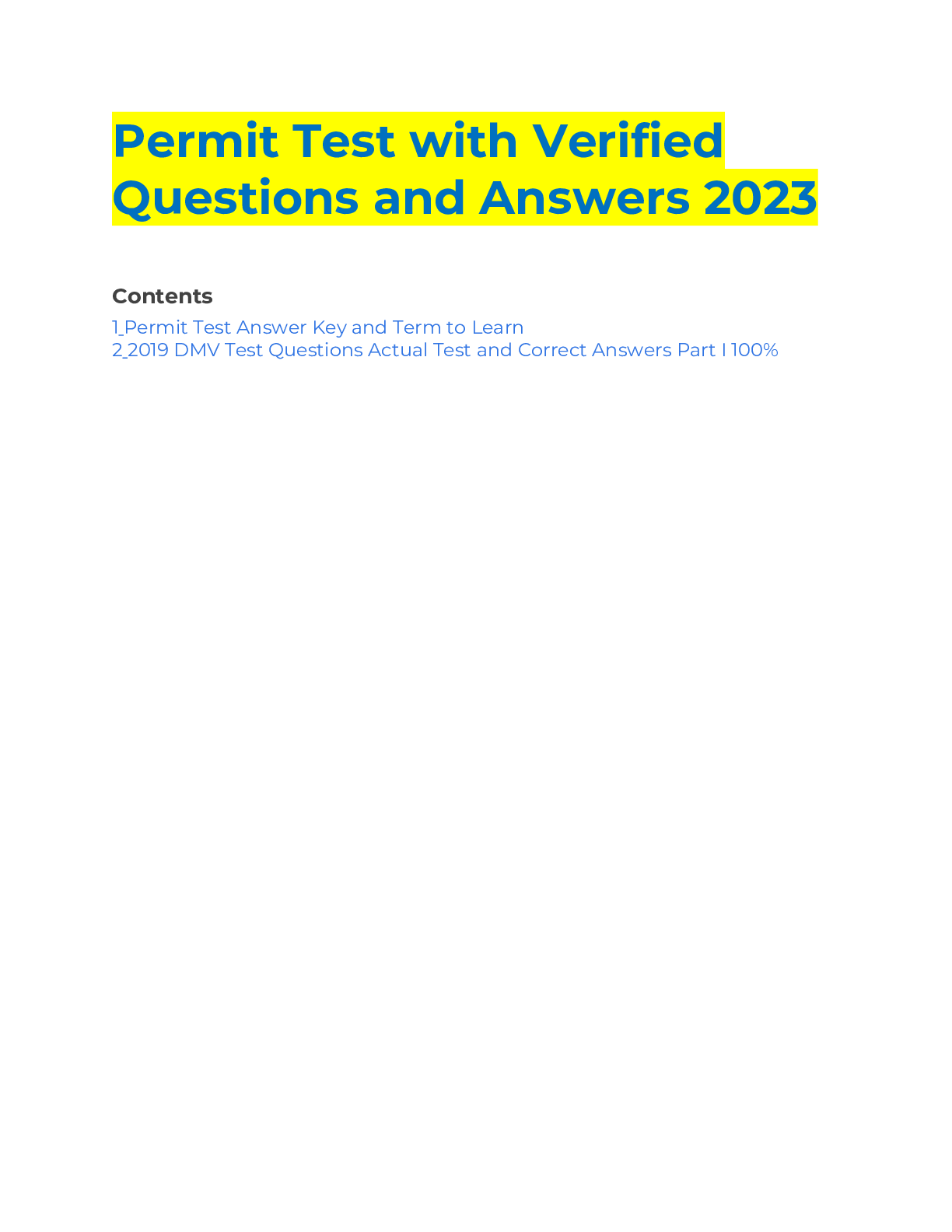 Preview of Permit Test with VerifiedQuestions and Answers 2023