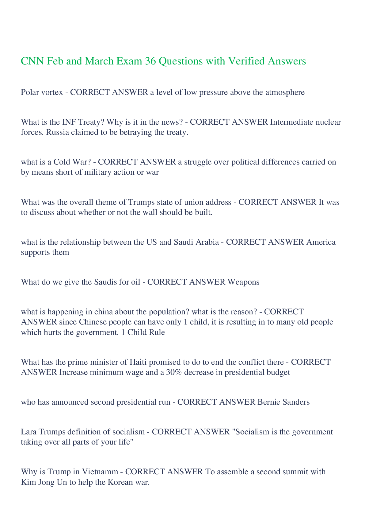 Preview image for CNN Feb and March Exam 36 Questions with Verified Answers,100% CORRECT